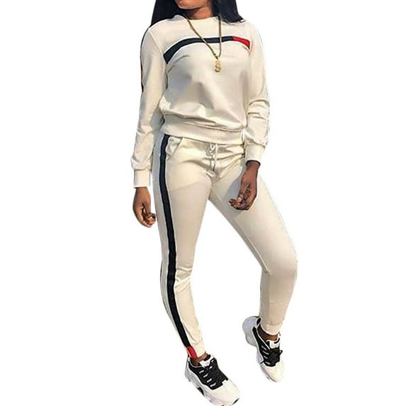 MintLimit Women's 2 Piece Outfits - Stripe Patchwork Sweatsuits Long Short Sleeve Pullover Sweatshirt Skinny Pants Tracksuit Set