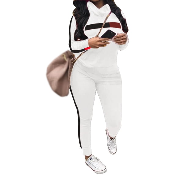 MintLimit Women's 2 Piece Tracksuit Sets Solid Striped Turtle Neck Pullover Colorblock Long Sleeve Sweatshirt and Jogging Sweatpants