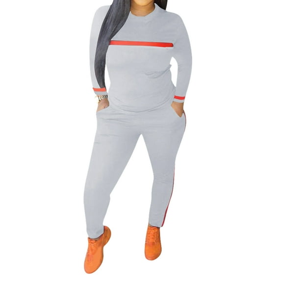 MintLimit Women's Sports Outfits Set 2 Piece Tracksuits Workout Sweatsuits Long Sleeve Solid and Striped Tops and Pants