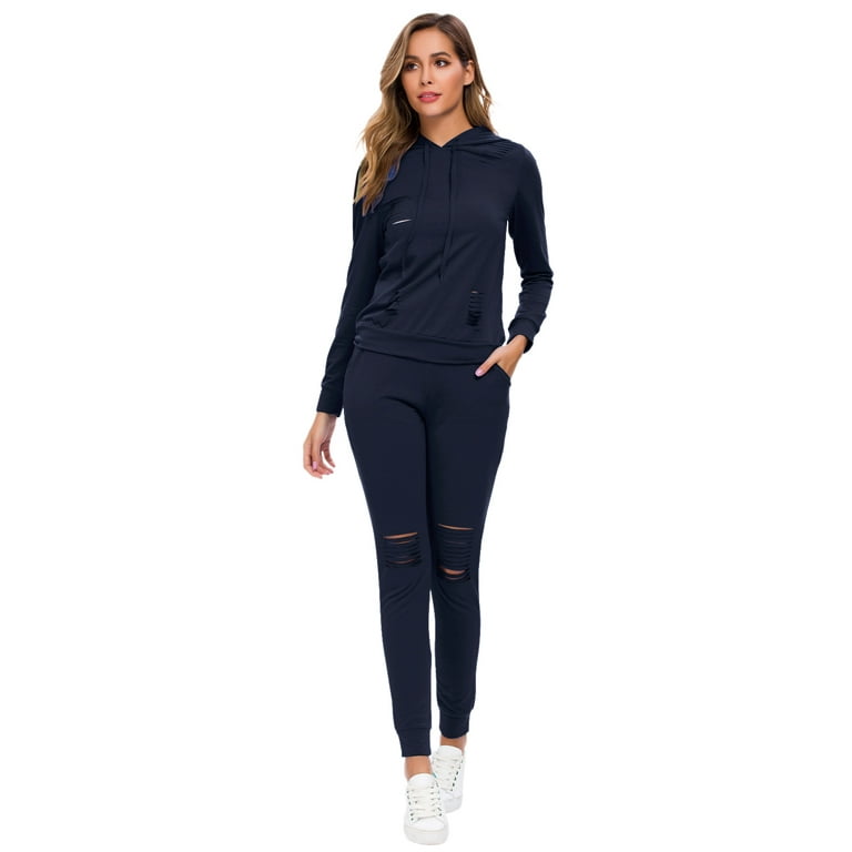 Casual Solid Ripped Pocket Hooded Collar Long Sleeve Two Pieces Casual Solid Ripped Pocket Hooded Collar Long Sleeve Two Pieces