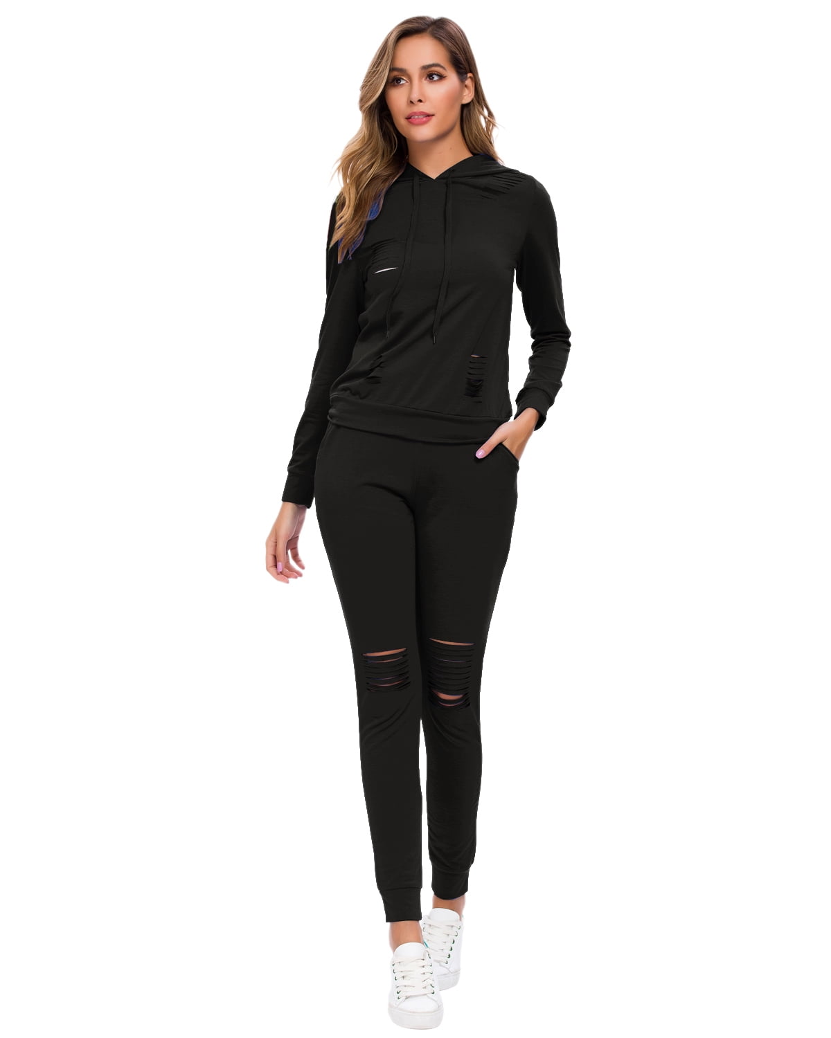 Casual Solid Ripped Pocket Hooded Collar Long Sleeve Two Pieces Casual Solid Ripped Pocket Hooded Collar Long Sleeve Two Pieces