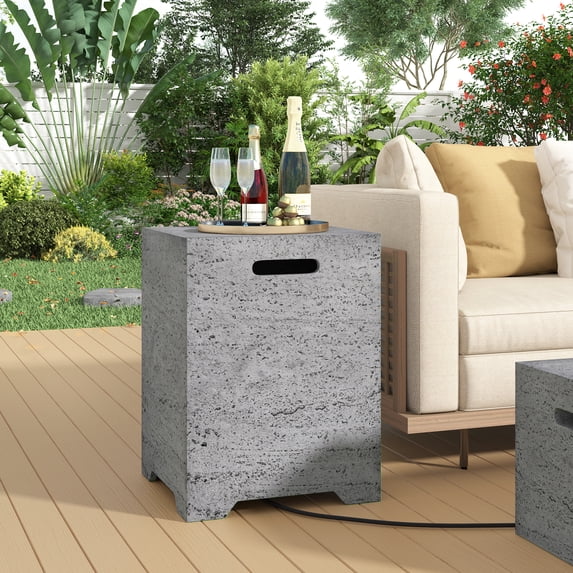 Mintazer 15.75" Outdoor Propane Tank Cover Table with Side Handles & Protective Cover for Patio Backyard, No Assembly Needed, Dark Gray