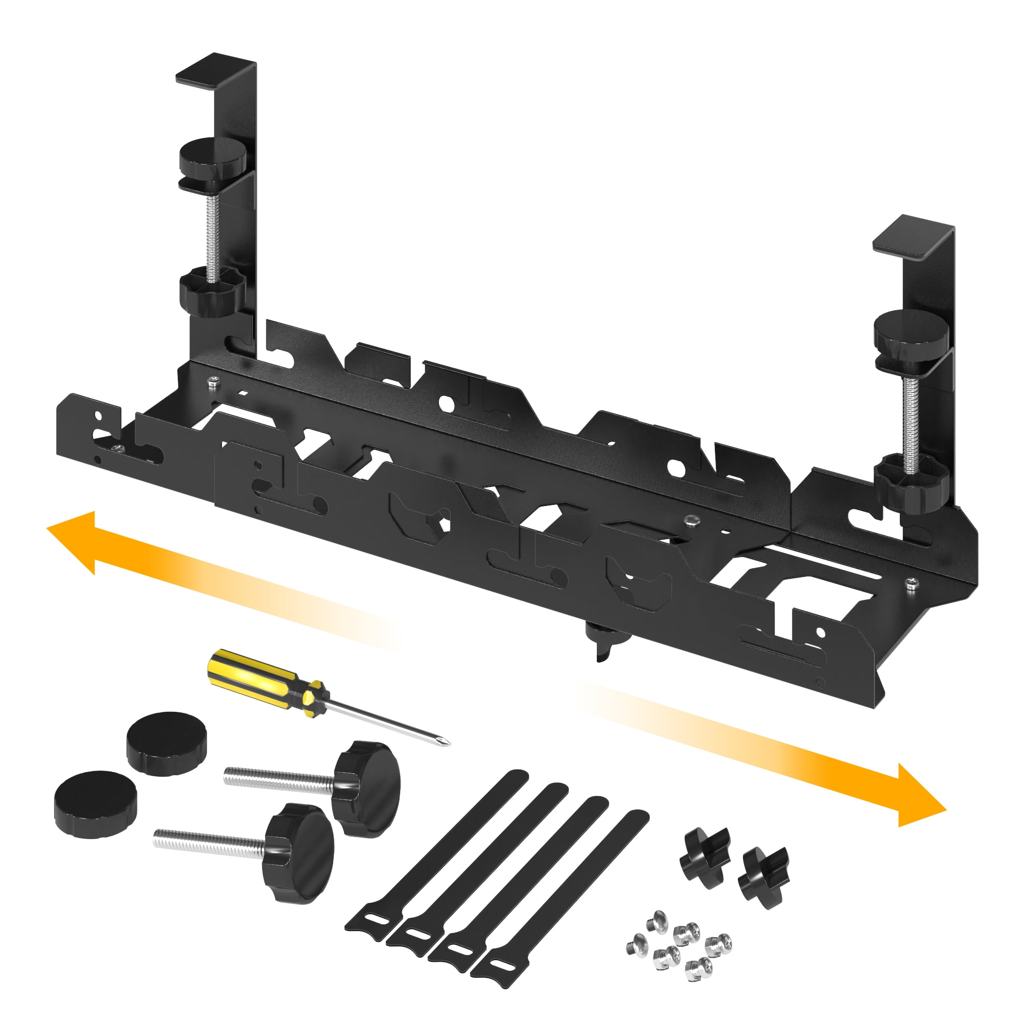 Mintazer 16" to 29" Retractable Under Desk Cable Management Tray No Drill, Metal Cable Management Box Under Desk Power Strip Cord Holder with Clamp for Wire Management