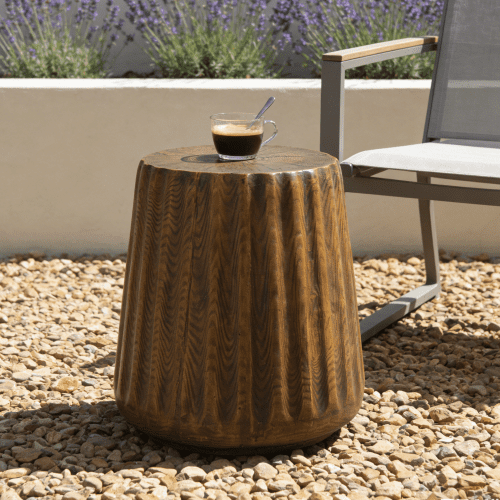 Mintazer 16.6" H Rustic Tree Stump MGO Outdoor Indoor Side End Table, Fluted Trapezoidal Accent Stool Table for Patio Balcony Living Room Bedroom, Walnut
