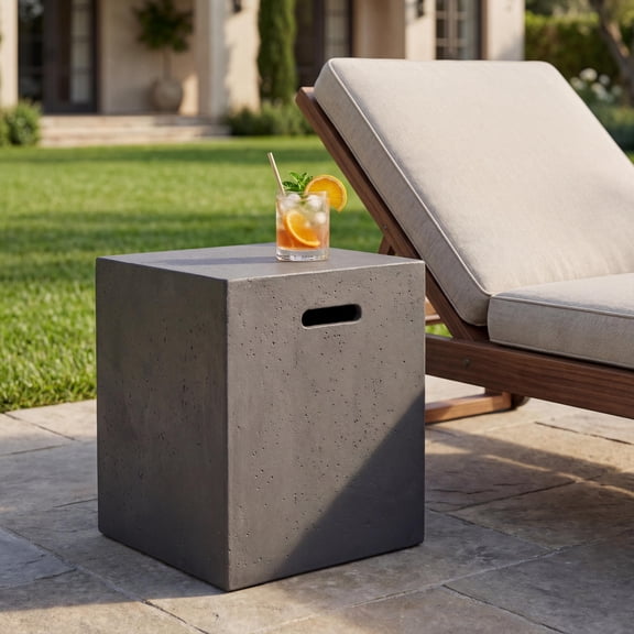 Mintazer 16" Lightweight Concrete Propane Tank Holder Side Table, Multifunctional Square Outdoor End Table for Patio Backyard, Dark Gray