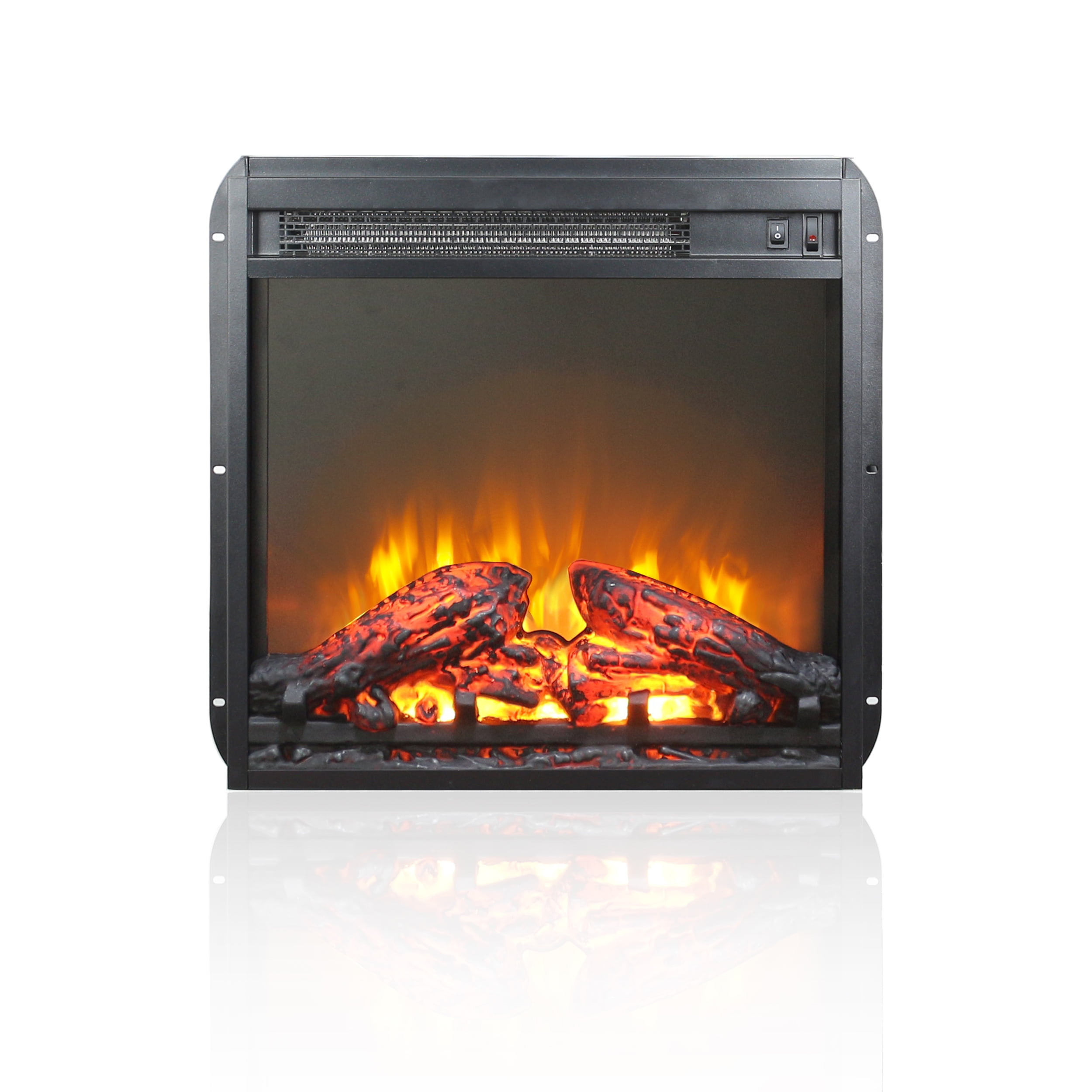 Mintazer 18 inch Electric Fireplace Insert , Ultra Thin Fireplace Heater with Log Set & Realistic Flame, Timer Remote Control & Overheating Protection