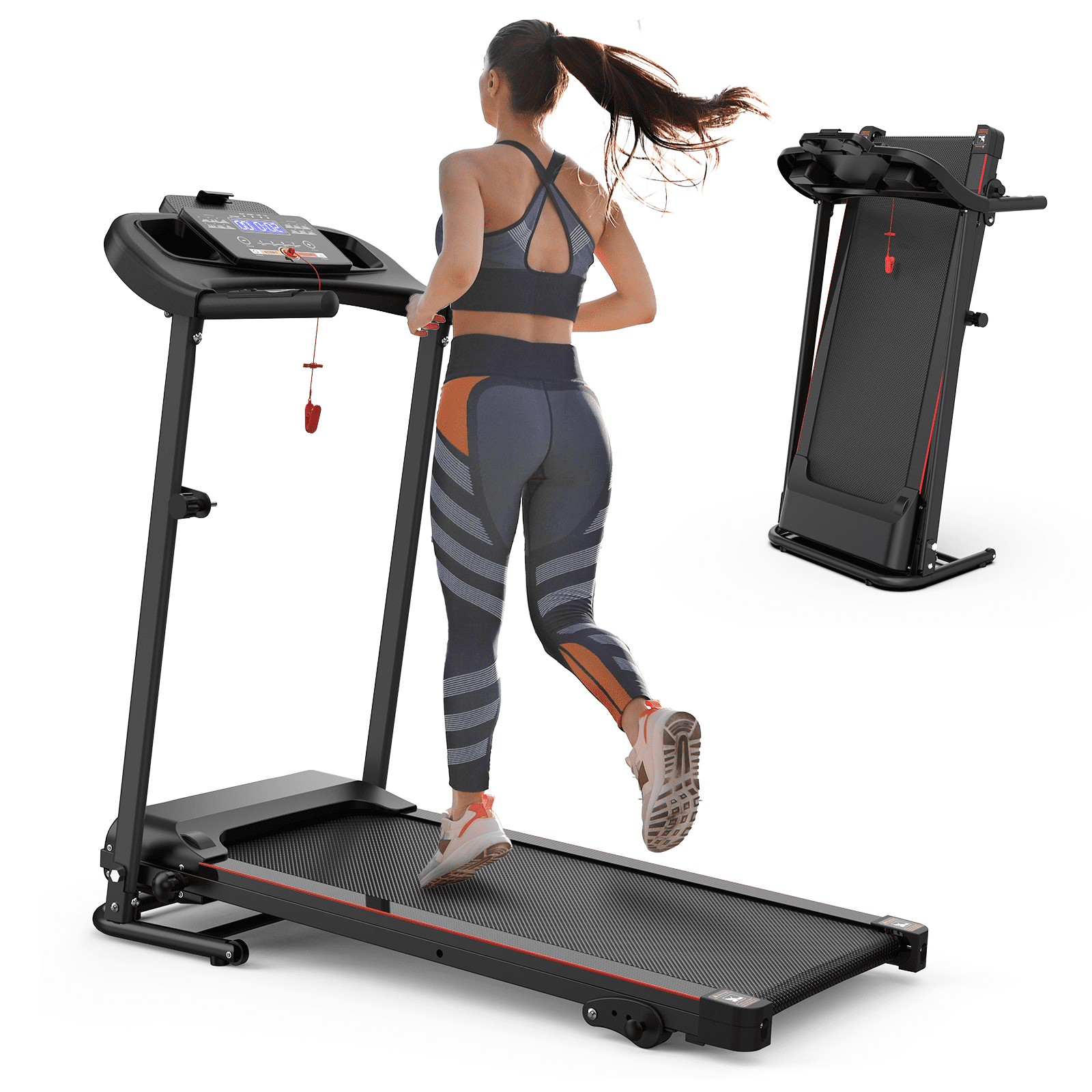 Mintazer 2.5 HP Folding Treadmill with 3-Level Incline, Electric Running Machine with LCD Display, Bluetooth Music Cup Holder Heart Rate Sensor for Home Gym, Black