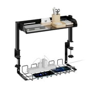 Mintazer 3-Tier Clamp-On Desk Shelving Unit with Under-Desk Cable Management Tray for Table Accessories, Gaming Devices, and More, Storage Tray, Desktop Organizer, Black