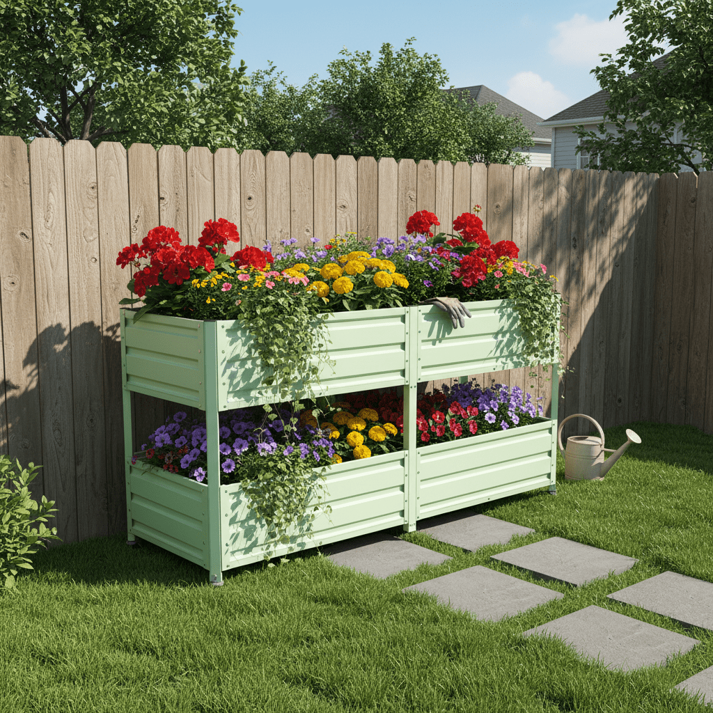 Mintazer 2-Tier Elevated Metal Raised Garden Bed with Lockable Wheels, 2-Layer Raised Planter Box for Backyard Patio Balcony Greenhouse, Green