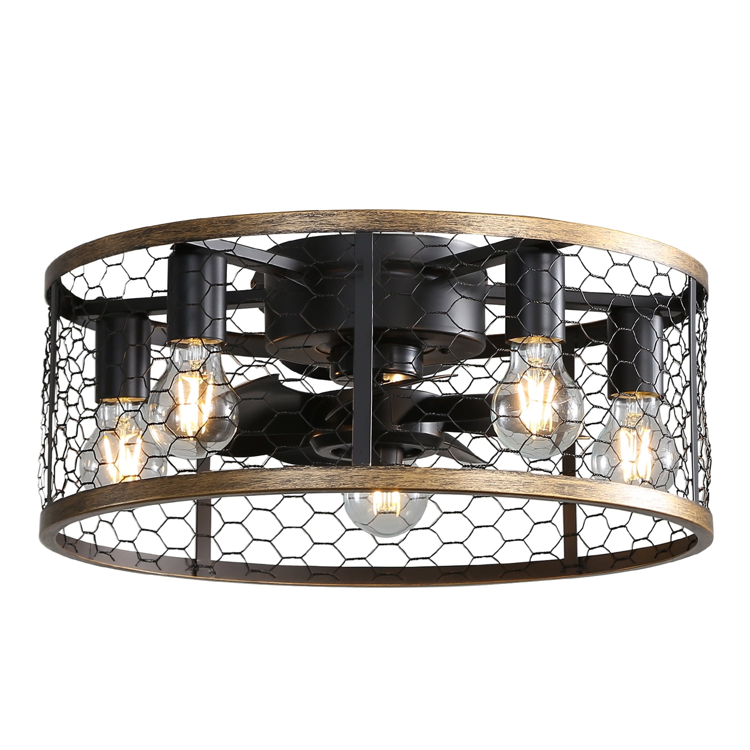 Mintazer 20" Industrial Caged Ceiling Fan, 7-ABS Blades, Remote Control, Reversible DC Motor, Small Flush Mount, for Farmhouse, Black