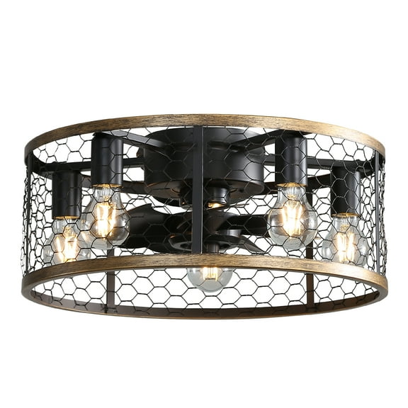Mintazer 20" Industrial Caged Ceiling Fan, 7-ABS Blades, Remote Control, Reversible DC Motor, Small Flush Mount, for Farmhouse, Black