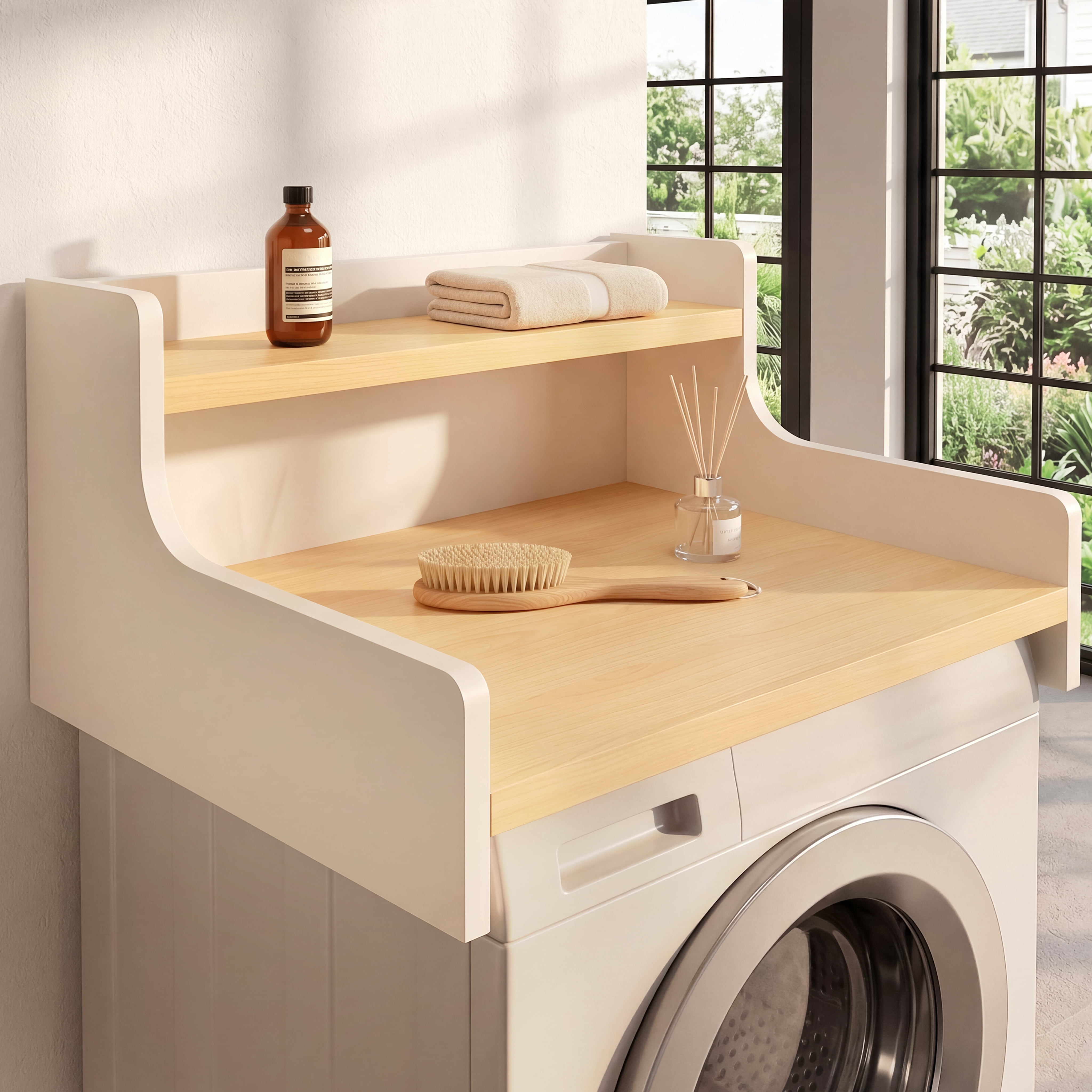 Mintazer 25" Laundry Room Countertop, 2 Tier Washer Dryer Topper with Storage Shelf for Laundry Room, Natural