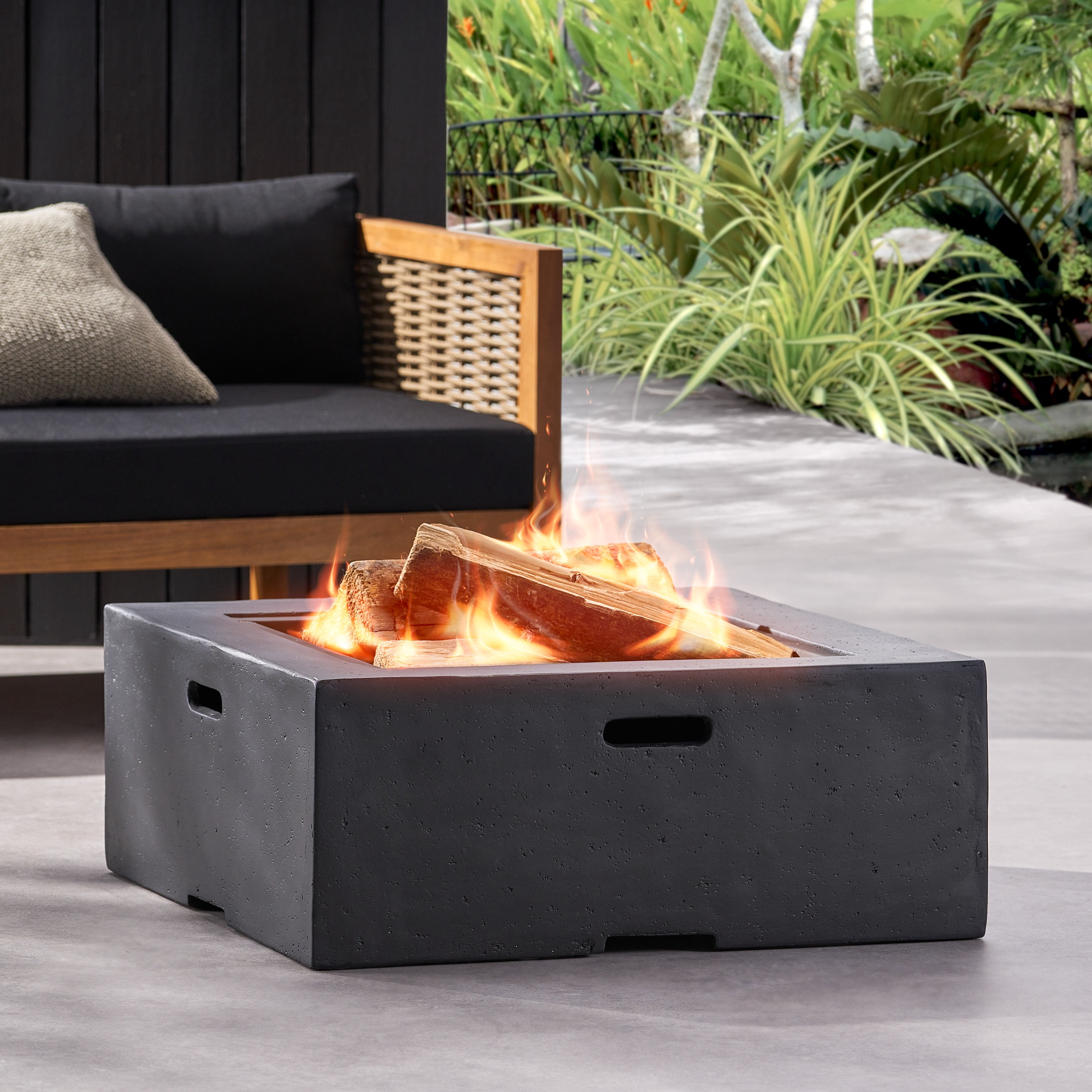Mintazer 29" Square Wood‑Burning Fire Pit, MGO Outdoor Fire Pit with Spark Screen for Patio Backyard, Black