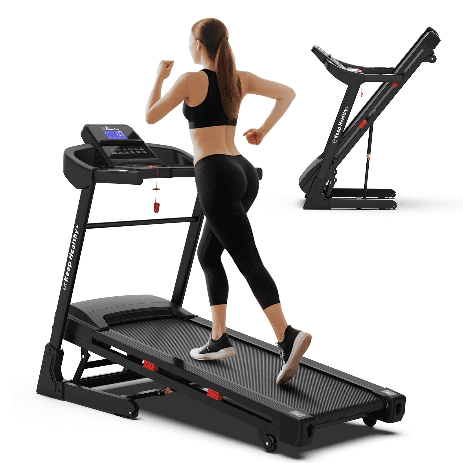 Mintazer 3.5 HP Folding Treadmill with Auto Incline & Bluetooth, Electric Running Machine with LCD Display for Home Gym, Black