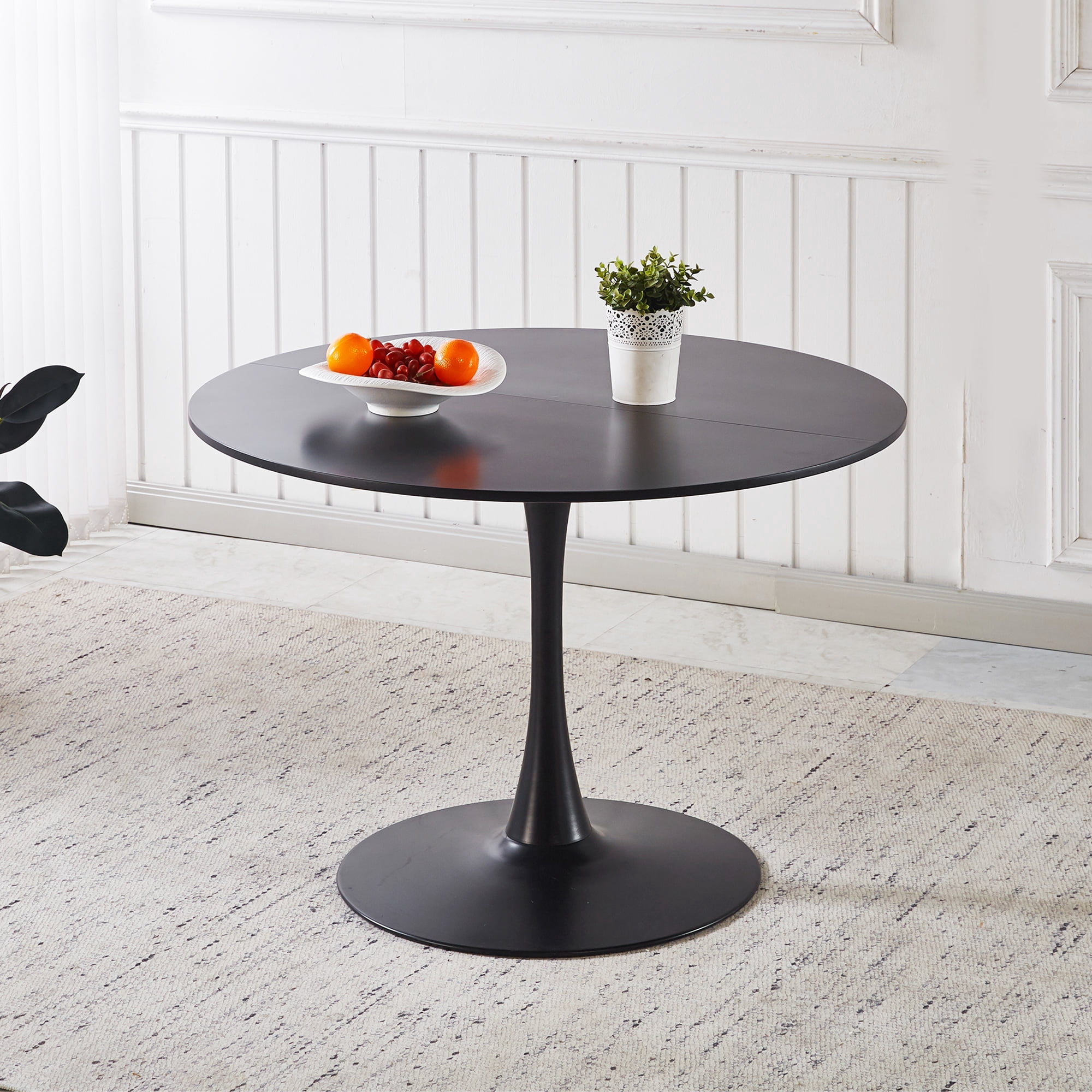 Mintazer 42.1" Large Round Dining Table Top Tulip Table for 4-6 People, Mid-Century MDF Kitchen Table for Dining Room, Black