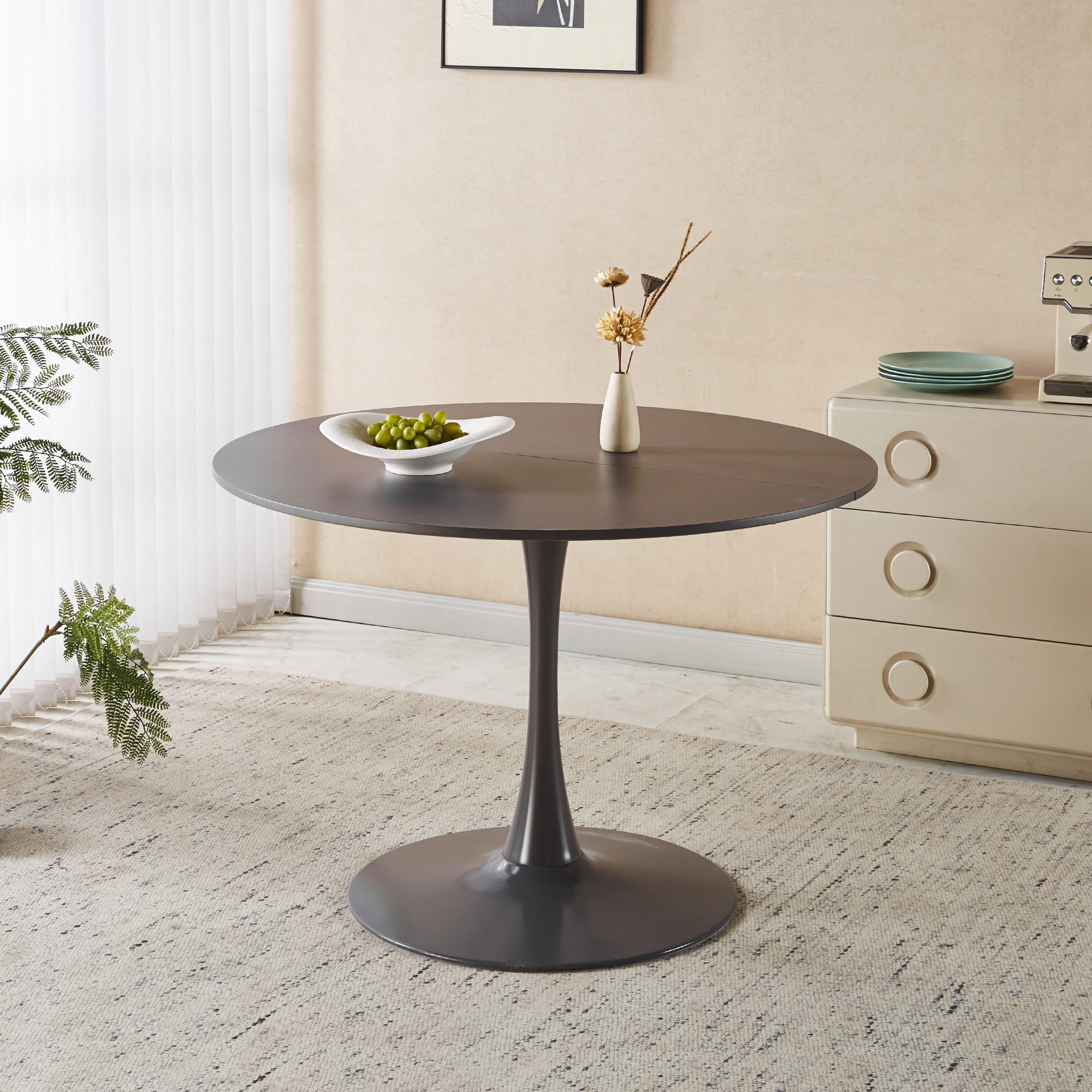 Mintazer 42.1" Large Round Dining Table Top Tulip Table for 4-6 People, Mid-Century MDF Kitchen Table for Dining Room, Gray