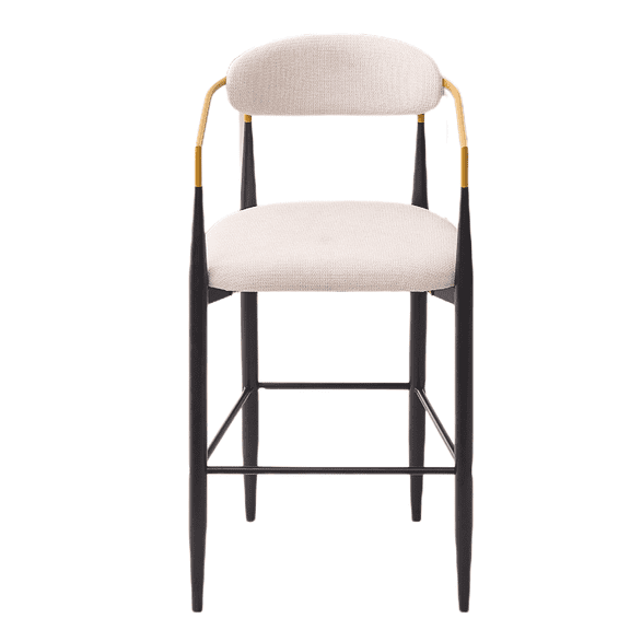 Mintazer 43" Counter Height Bar Stools Set of 2, Modern Upholstered Bar Chairs with Black Metal Frame & Gold Accents for Kitchen Island Pub Dining Counter, Beige