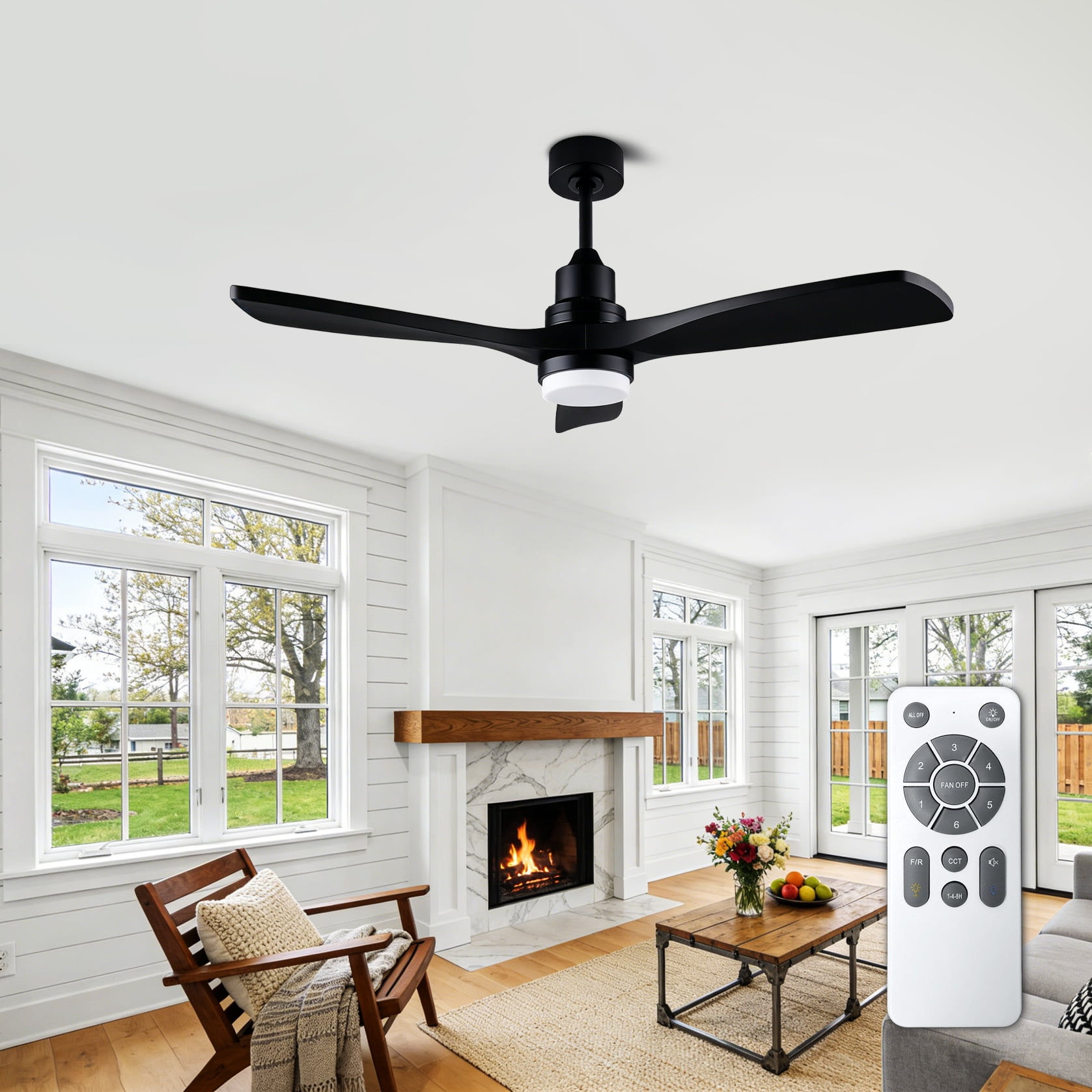 Mintazer 52 in Ceiling Fan with Lights and Remote, Modern Ceiling Fan with 6 Speed & 3 Blade for Farmhouse Bedroom Living Room Gazebo Patio, Black