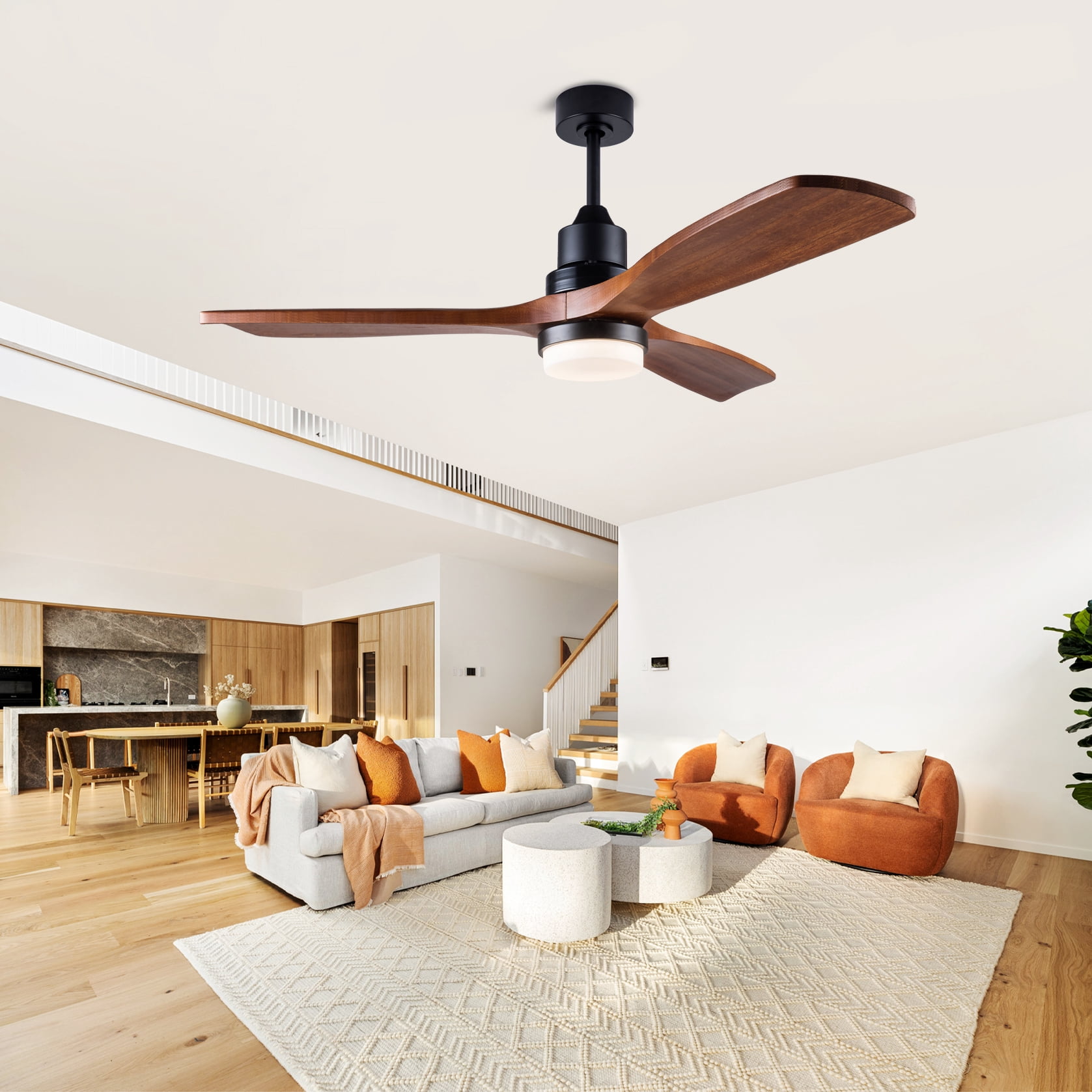 Mintazer 52 in Ceiling Fan with Lights and Remote, Modern Ceiling Fan with 6 Speed & 3 Blade for Farmhouse Bedroom Living Room Gazebo Patio, Brown