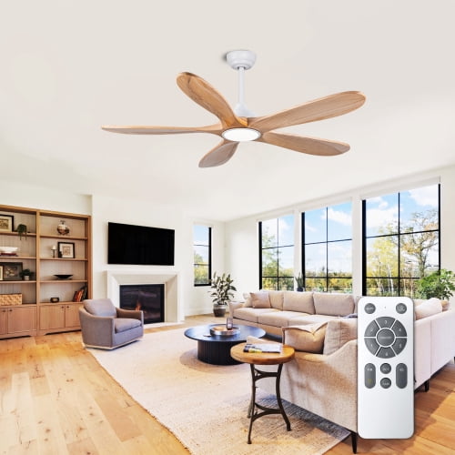 Mintazer 52 in Ceiling Fan with Lights and Remote, Modern Ceiling Fan with 6 Speed & 5 Blade for Farmhouse Bedroom Living Room Gazebo Patio, Natural