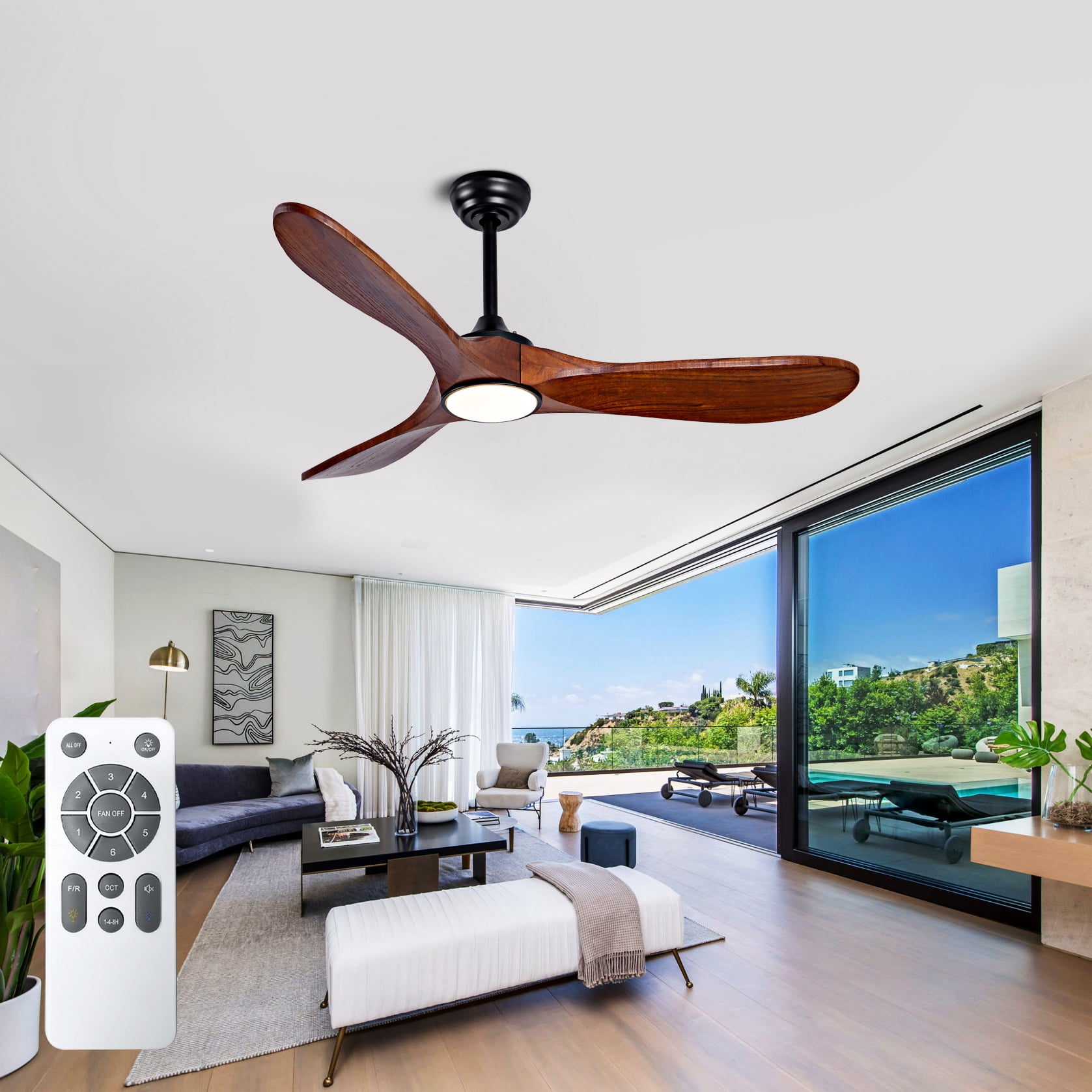 Mintazer 52 in Ceiling Fan with Remote, Modern Ceiling Fan with 6 Speed & 3 Blade for Farmhouse Bedroom Living Room Gazebo Patio, Brown