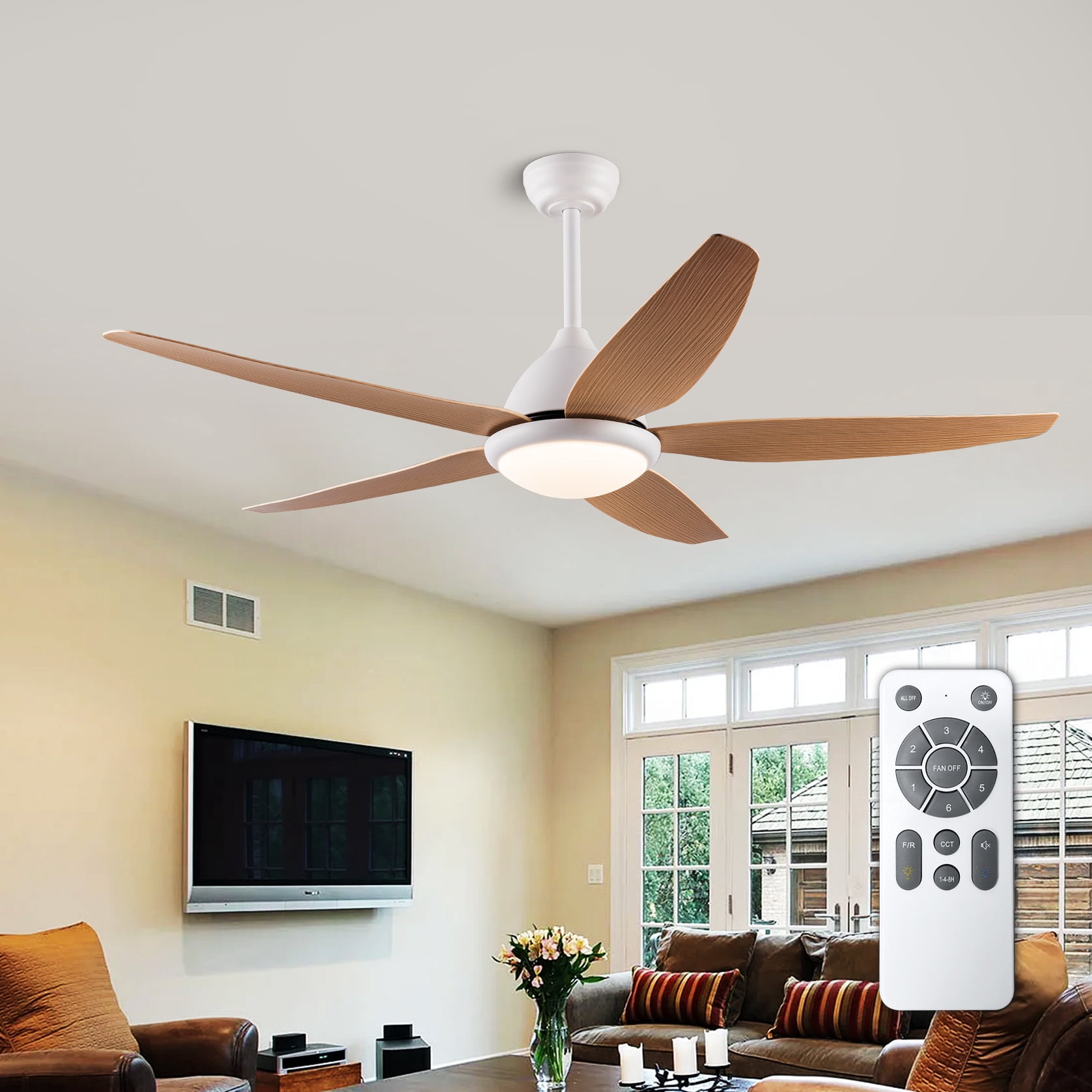 Mintazer 56 in Ceiling Fan with Dimmable LED Light, Modern Ceiling Fan with Remote for Indoor Bedroom Living Room, White
