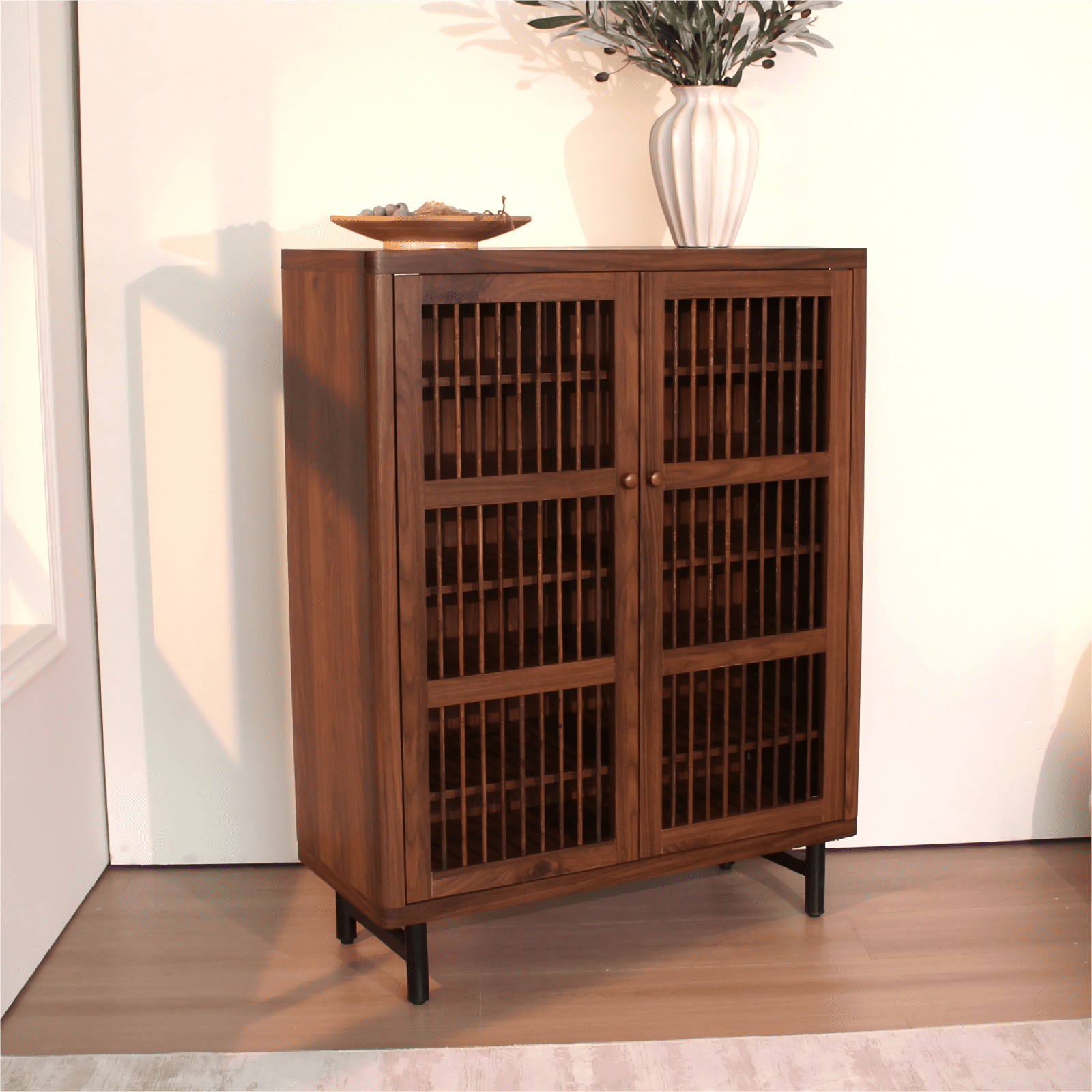 Mintazer 6 Tier Shoe Cabinet with Breathable Louver Doors, Freestanding Shoe Storage Organizer with Adjustable Shelves for Entryway Hallway Closet Living Room, Walnut