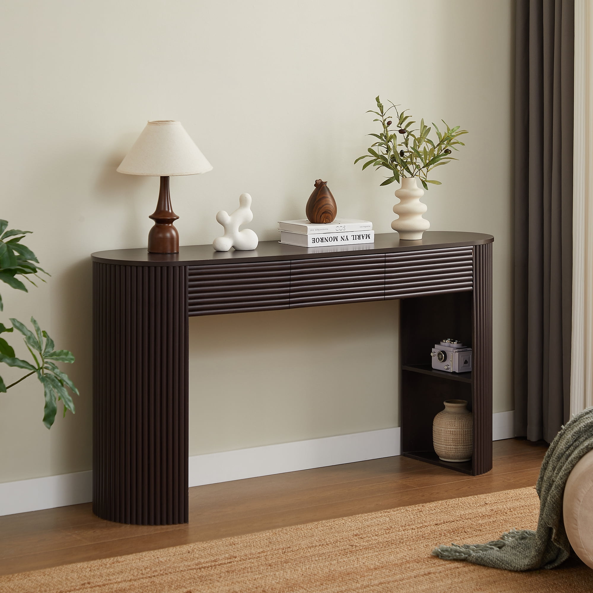 Mintazer 60"L Console Table with 3 Storage Drawers & 1 Table-Leg Niche for Entryway Living Room Hallway,Bedroom, Espresso