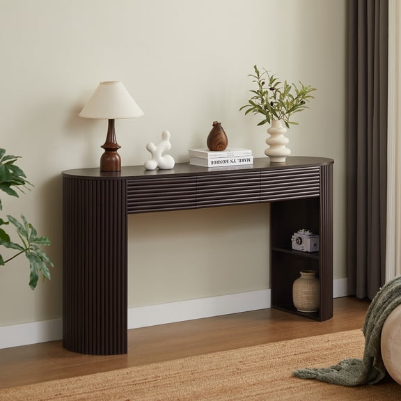 Mintazer 60"L Console Table with 3 Storage Drawers & 1 Table-Leg Niche for Entryway Living Room Hallway,Bedroom, Espresso