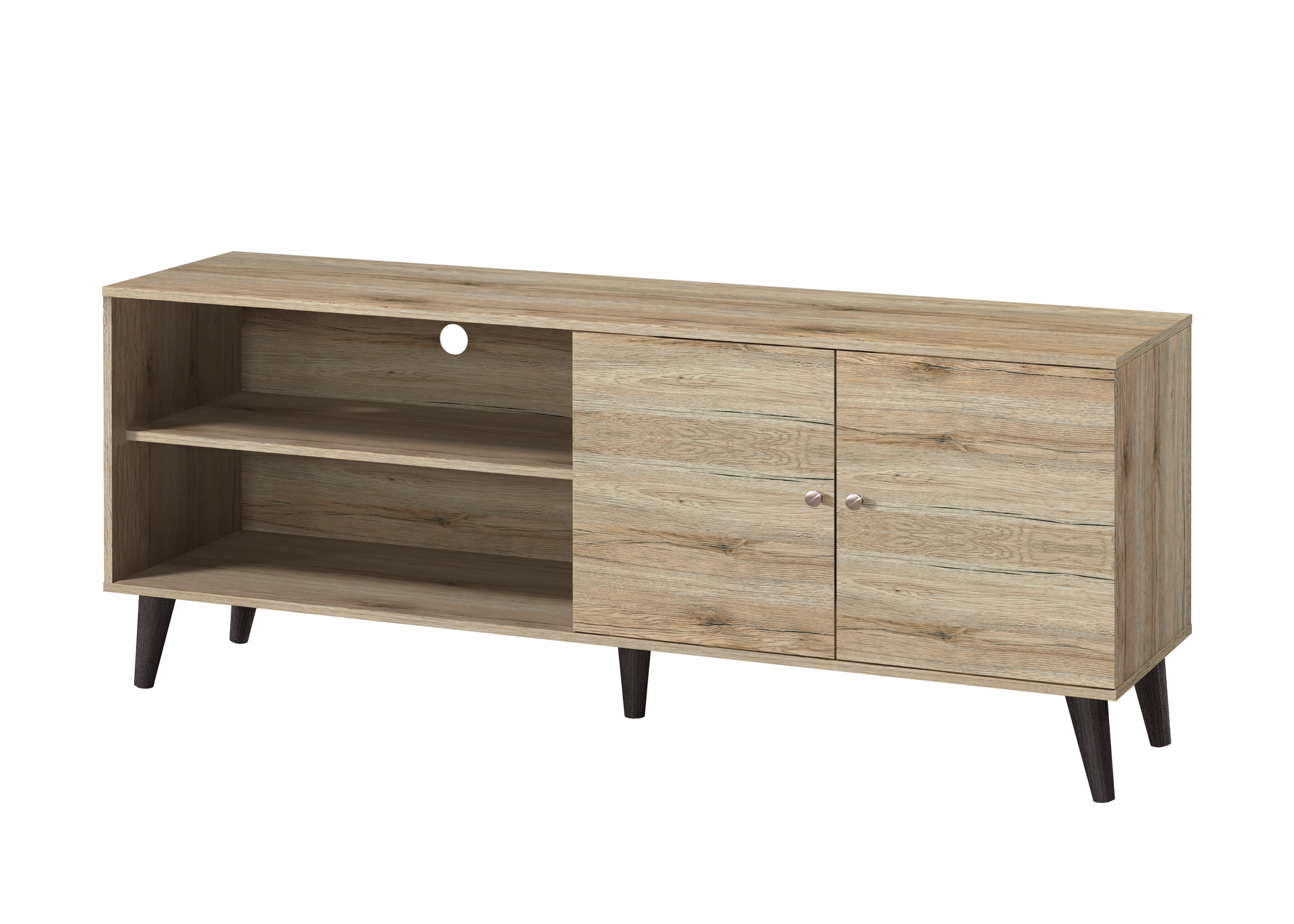 Mintazer 63" Mid-Century Modern TV Stand with Open Storage, Media Entertainment Centre with Cable Hole & 2 Door Cabinet, Natural