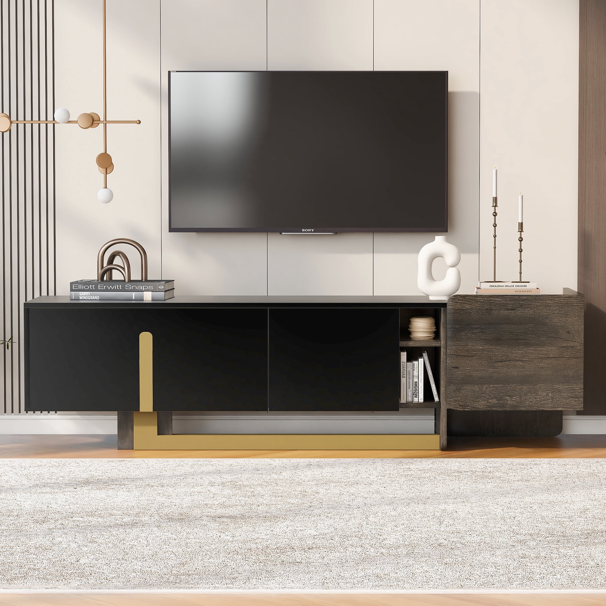 Mintazer 66.7'' TV Stand for TVs up to 70 Inches, Modern Television Cabinet with 1 Drawer, 2 Cabinets and Adjustable Shelves for Living Room, White