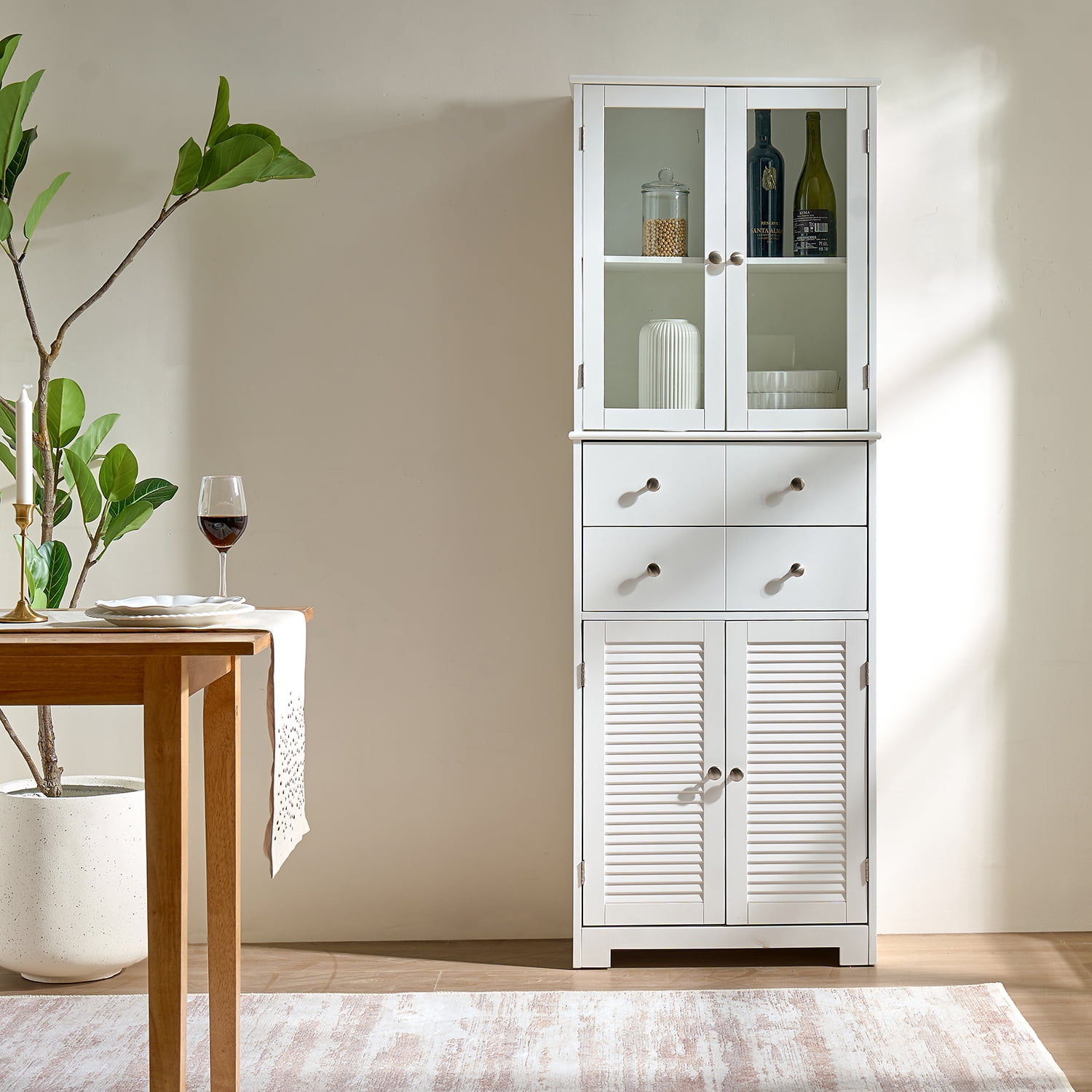 Mintazer 67" Tall Kitchen Pantry Cabinet with Doors, Freestanding Storage Cabinet with 2 Drawers & Adjustable Shelf for Kitchen Bathroom Craft Room, White