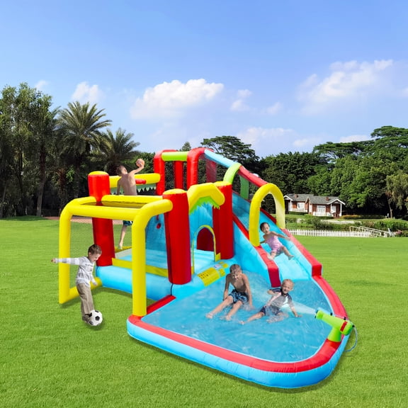 Mintazer 7-in-1 Inflatable Bounce House Includes Slide, Splash Pool, Basketball, Climbing Wall & Water Gun, Play Castle for Kids Ages 3-10