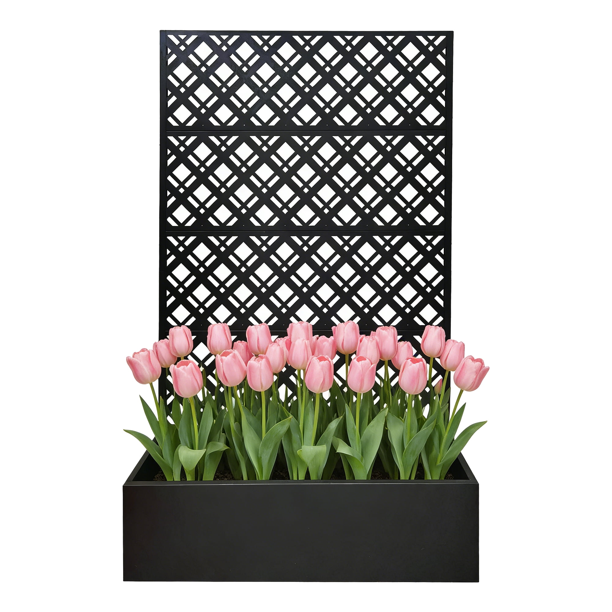 Mintazer 70.9" H Metal Planter with Trellis, Outdoor Privacy Planter Box with Drainage Holes for Climbing Plants, Black