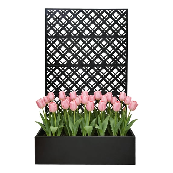 Mintazer 70.9" H Metal Planter with Trellis, Outdoor Privacy Planter Box with Drainage Holes for Climbing Plants, Black