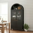 thumbnail image 1 of Mintazer 71" Fluted Tall Arched Kitchen Pantry Cabinet with Adjustable Shelves, Freestanding Storage Cabinet with Glass Doors & Drawer for Kitchen Living Room Dining Room, Black, 1 of 17