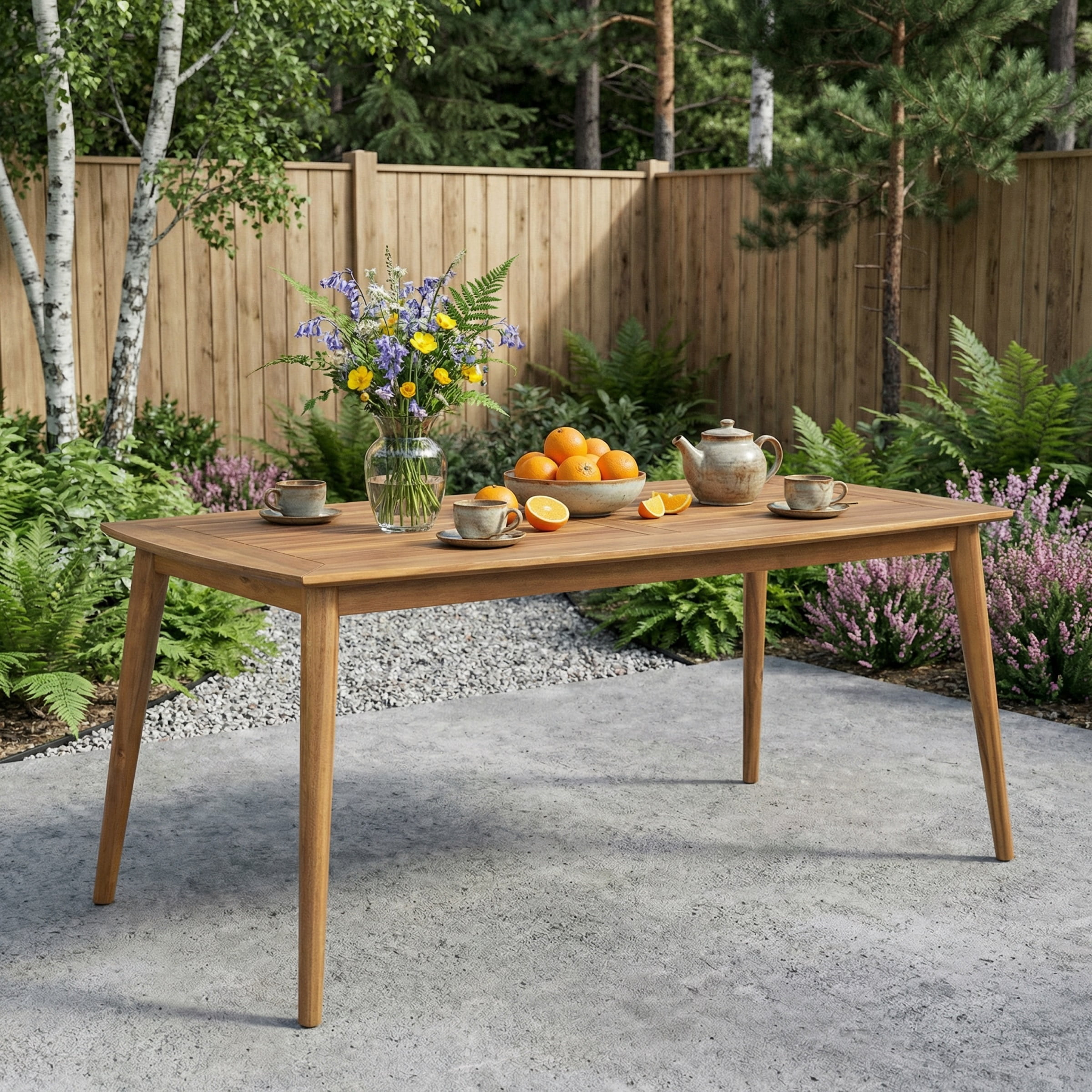 Mintazer 71" Rectangular Outdoor Dining Table, Modern Patio Table with Tapered Leg for Patio Living Room, Natural Teak