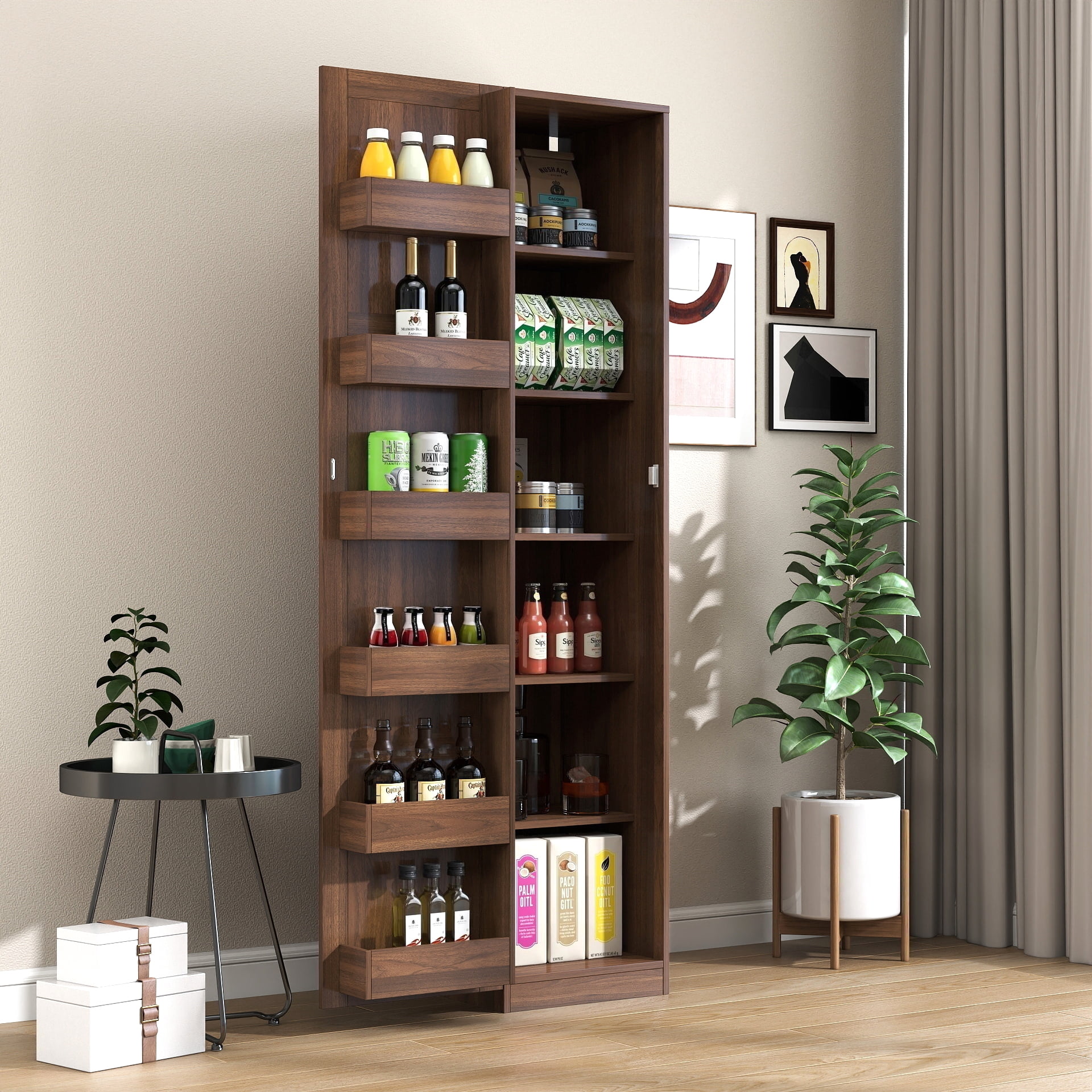 Mintazer 82.6" Tall Kitchen Pantry Cabinet with Adjustable Shelves, Freestanding Buffet Cupboards Sideboard with Doors & Storage for Kitchen, Brown