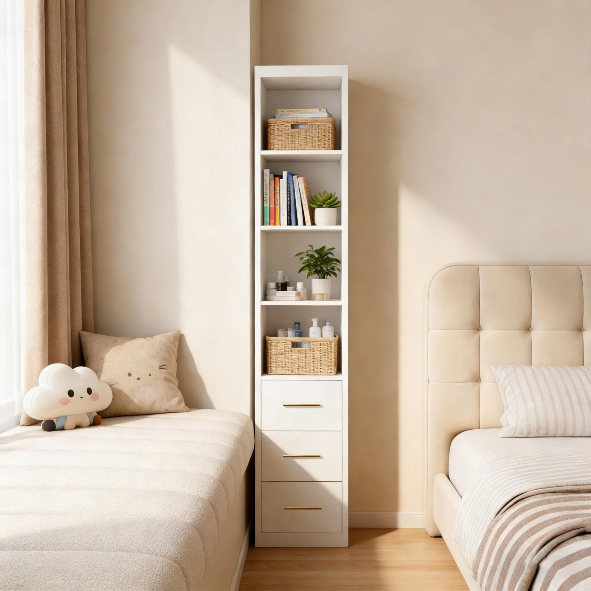 Mintazer 85.05" Tall Storage Cabinet with 4 Shelves and 3 Drawers for Bathroom Living Room Bedroom, White