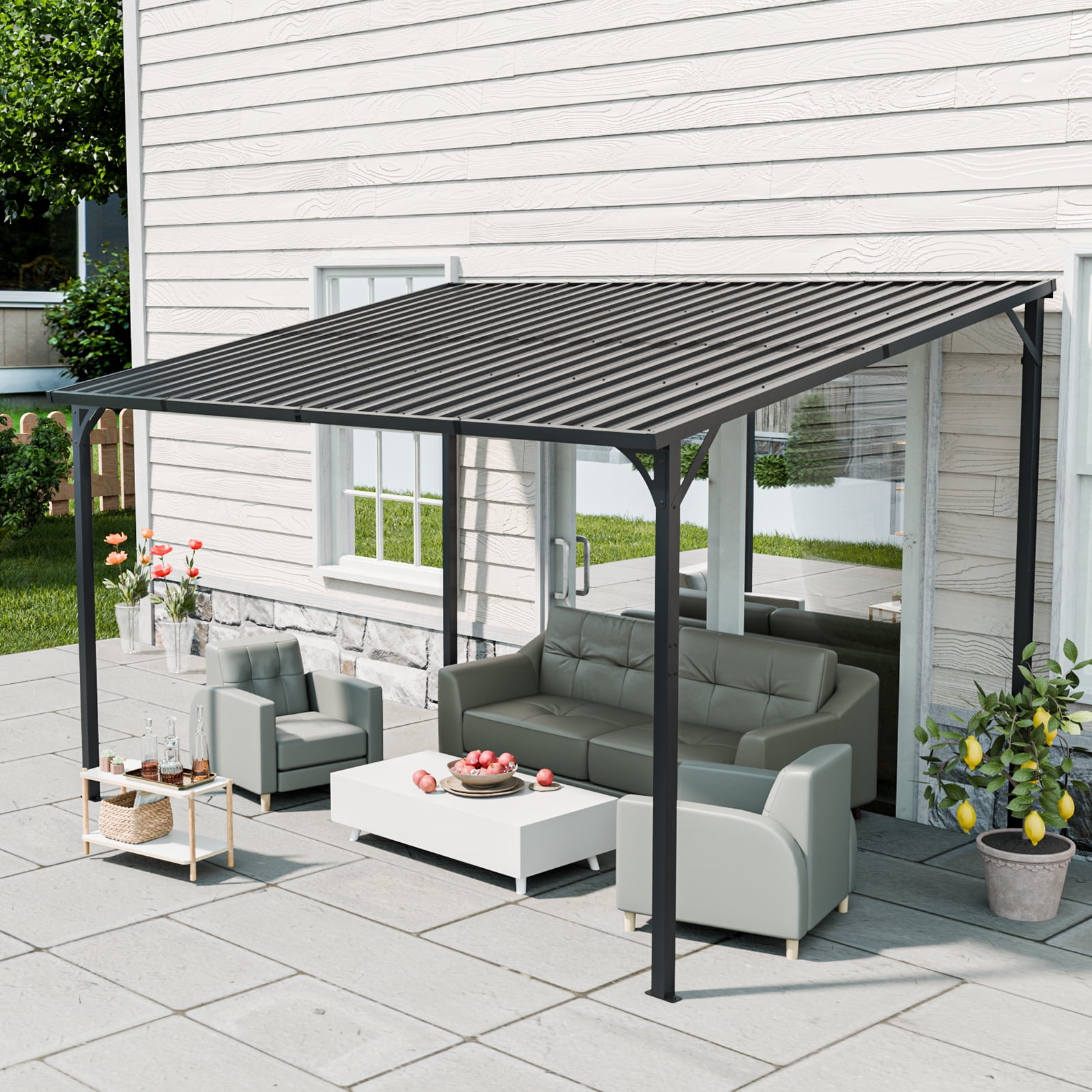 Mintazer 8x12ft Metal Patio Gazebo, 4-Post Hardtop Galvanized Steel Pergola, Outdoor Hard Roof Shelter for Backyard Patio Bike Storage Grill Area