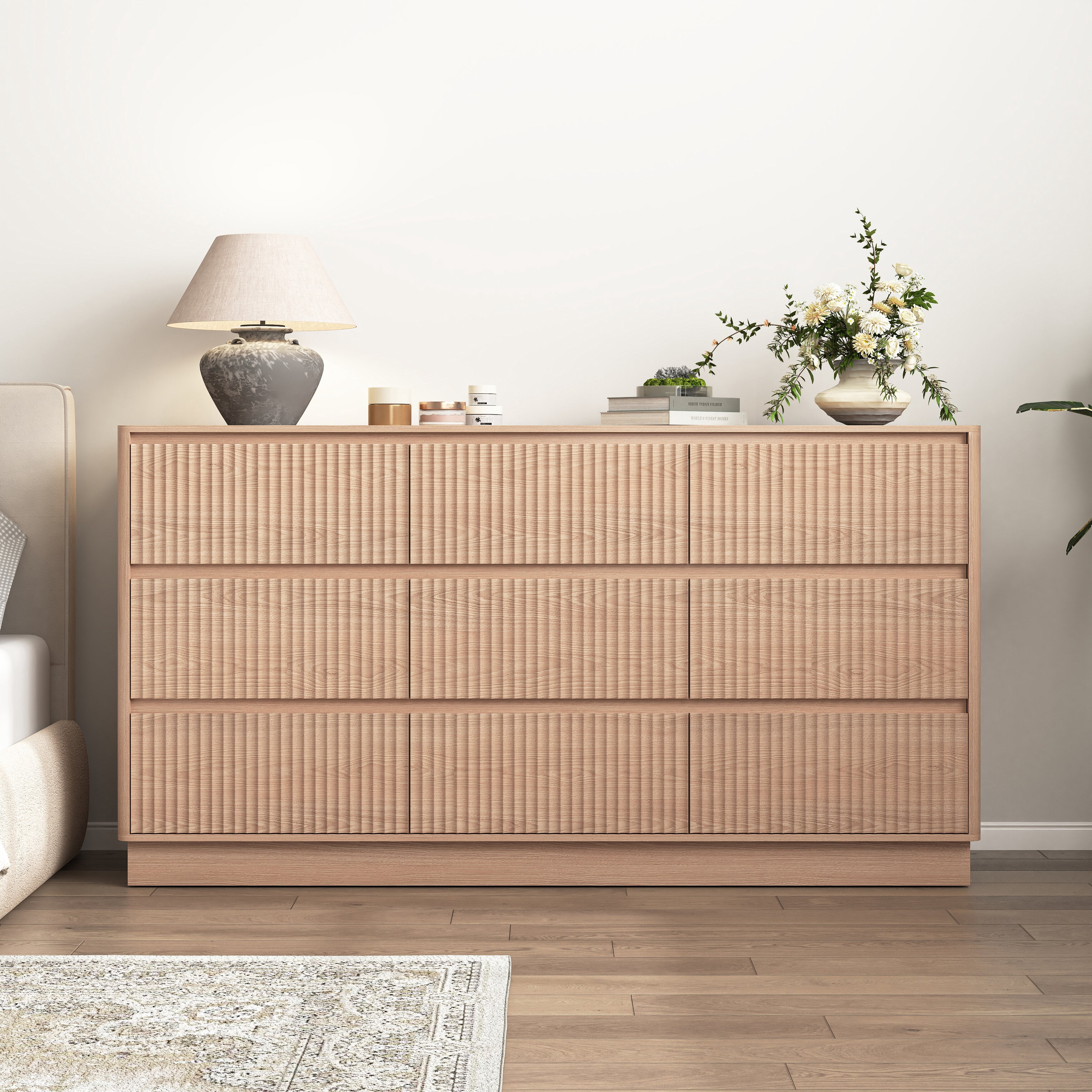 Mintazer 9 Drawers Dresser for Bedroom, Storage Chest of Drawers, Wide Closet Dressers for Hallway, Entryway, Living Room, Natural