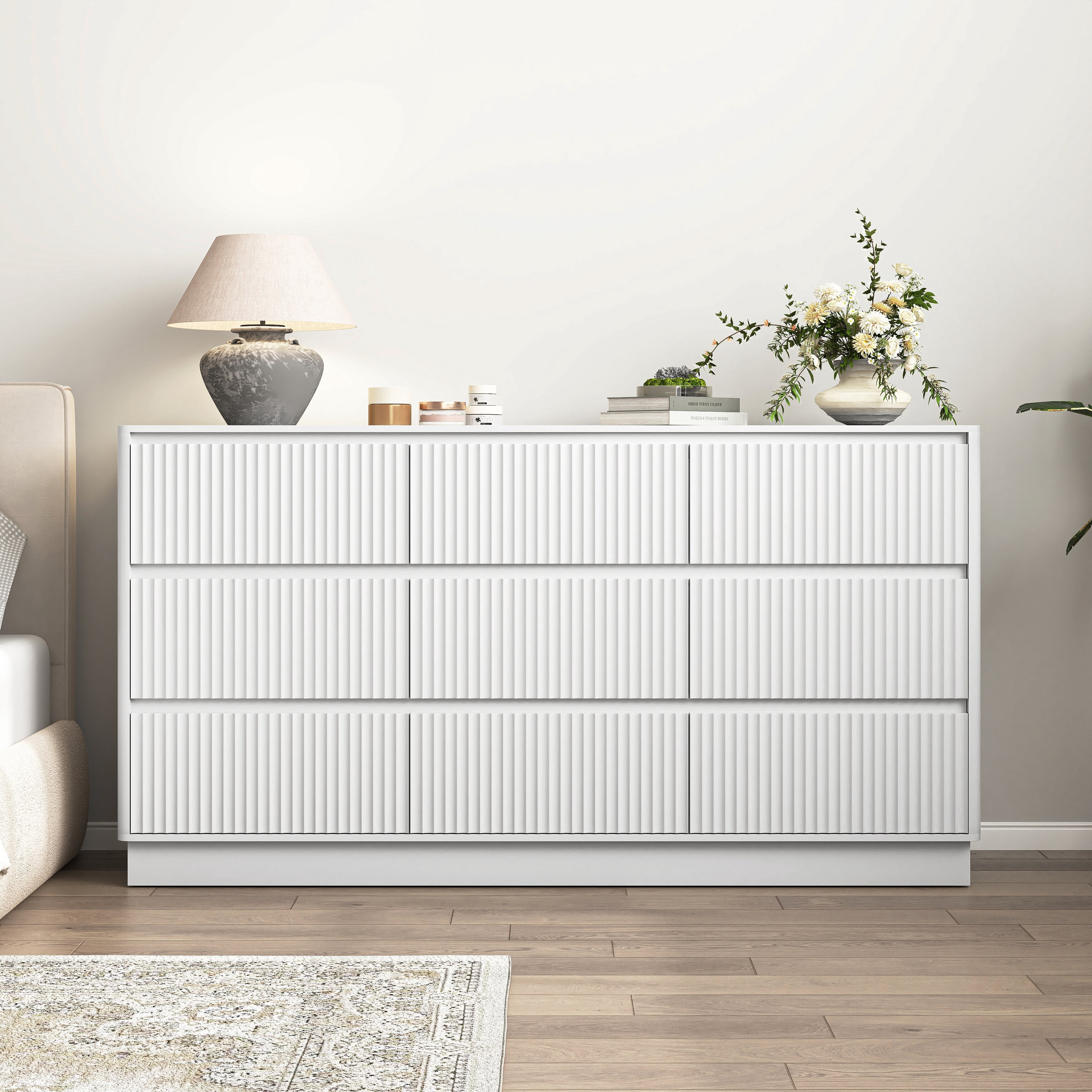 Mintazer 9 Drawers Dresser for Bedroom, Storage Chest of Drawers, Wide Closet Dressers for Hallway, Entryway, Living Room, White