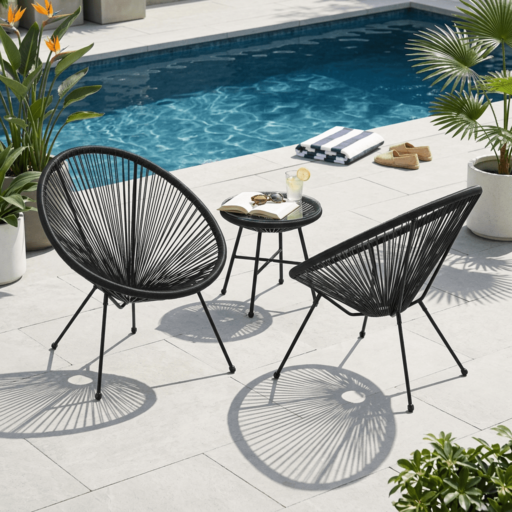 Mintazer Acapulco Chair Set of 2, Outdoor Seating Patio Chairs with Metal Frame, Modern Wicker Bistro Chairs for Balcony Garden Backyard Porch Deck, Black