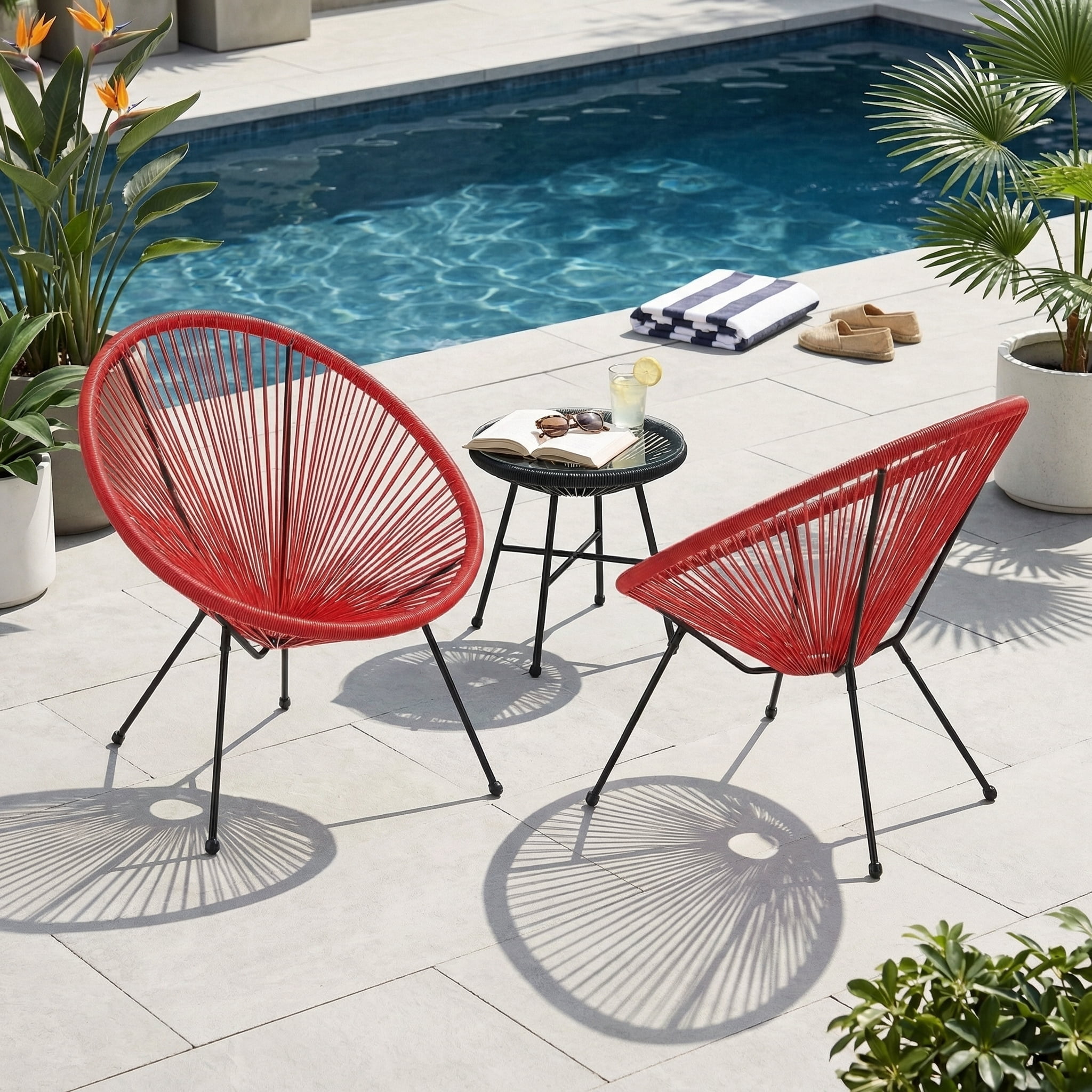 Mintazer Acapulco Chair Set of 2, Outdoor Seating Patio Chairs with Metal Frame, Modern Wicker Bistro Chairs for Balcony Garden Backyard Porch Deck, Red