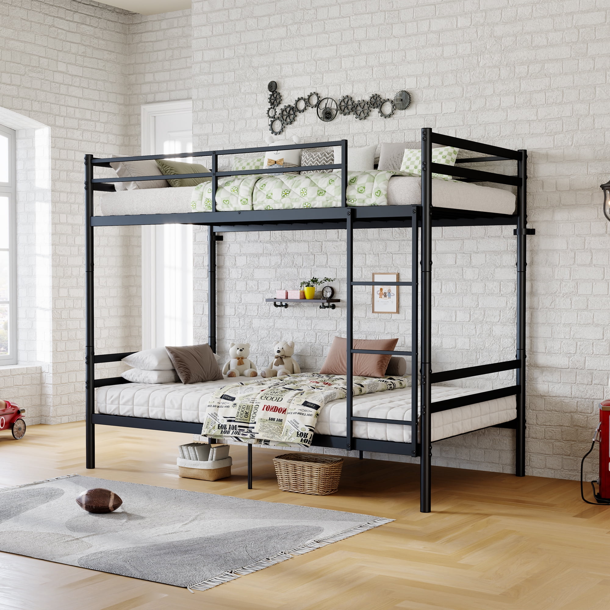 Mintazer Convertible Twin Over Twin Metal Bunk Bed, Separable into 2 Single Twin Beds, Black