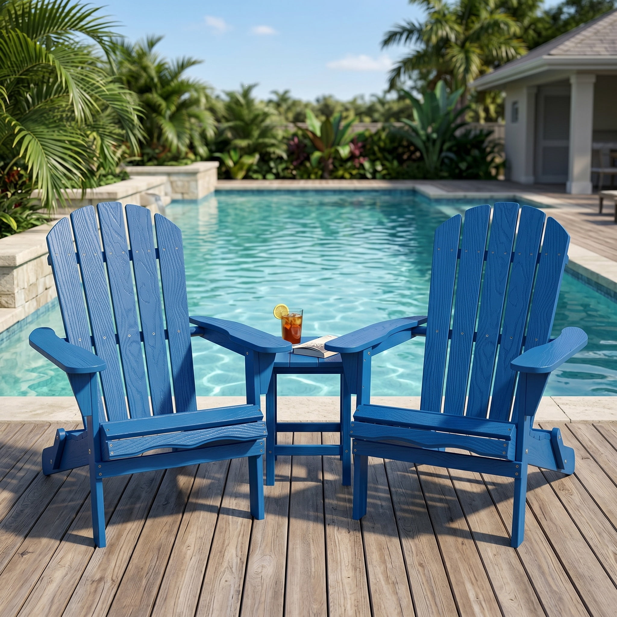 Mintazer Embossed Folding Adirondack Chair Set of 2, Outdoor Patio Chairs with Weather Resistant Finish, Blue