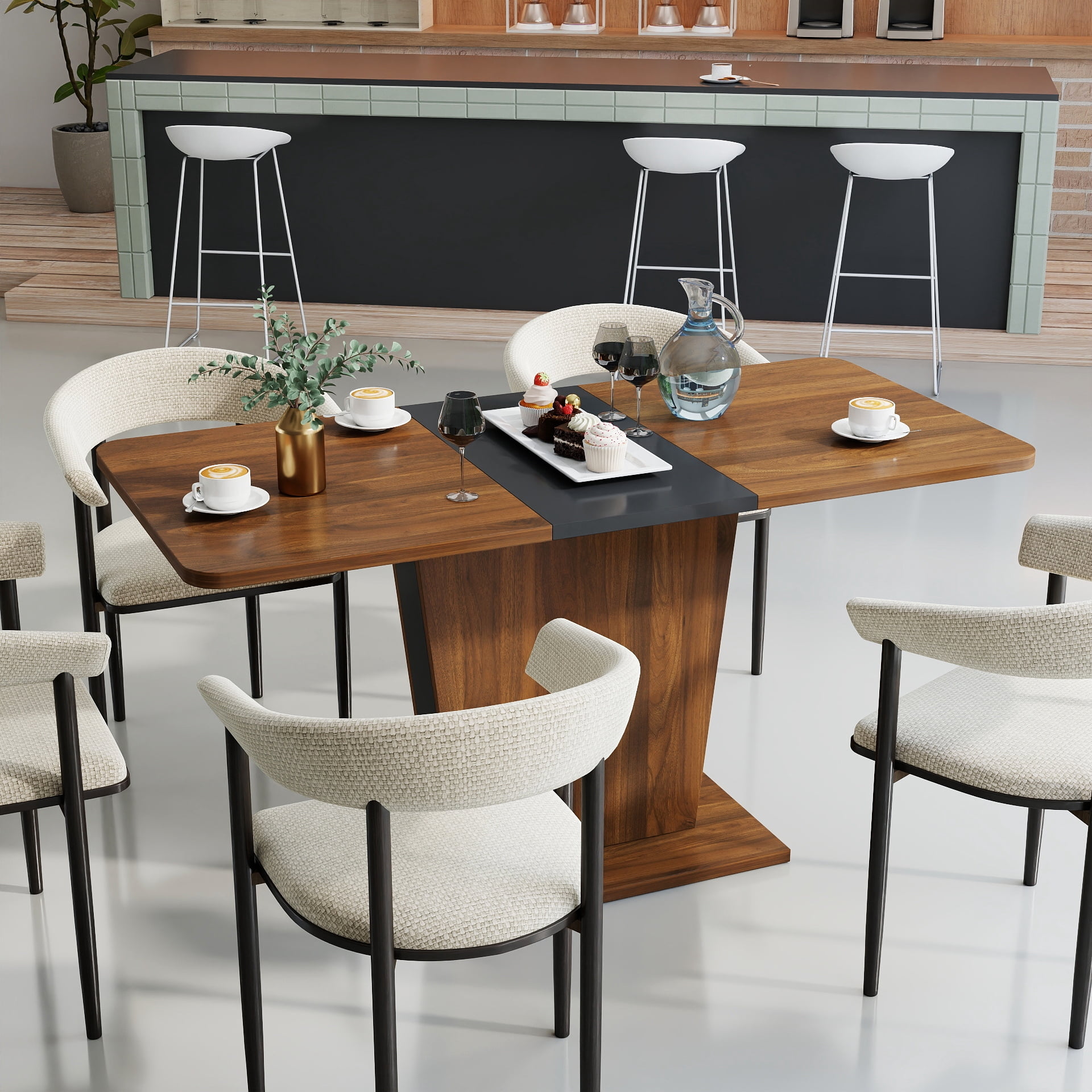 Mintazer Extendable Dining Table, Expandable Pedestal Kitchen Table for Small Space for Dining Room Apartment, Walnut Brown
