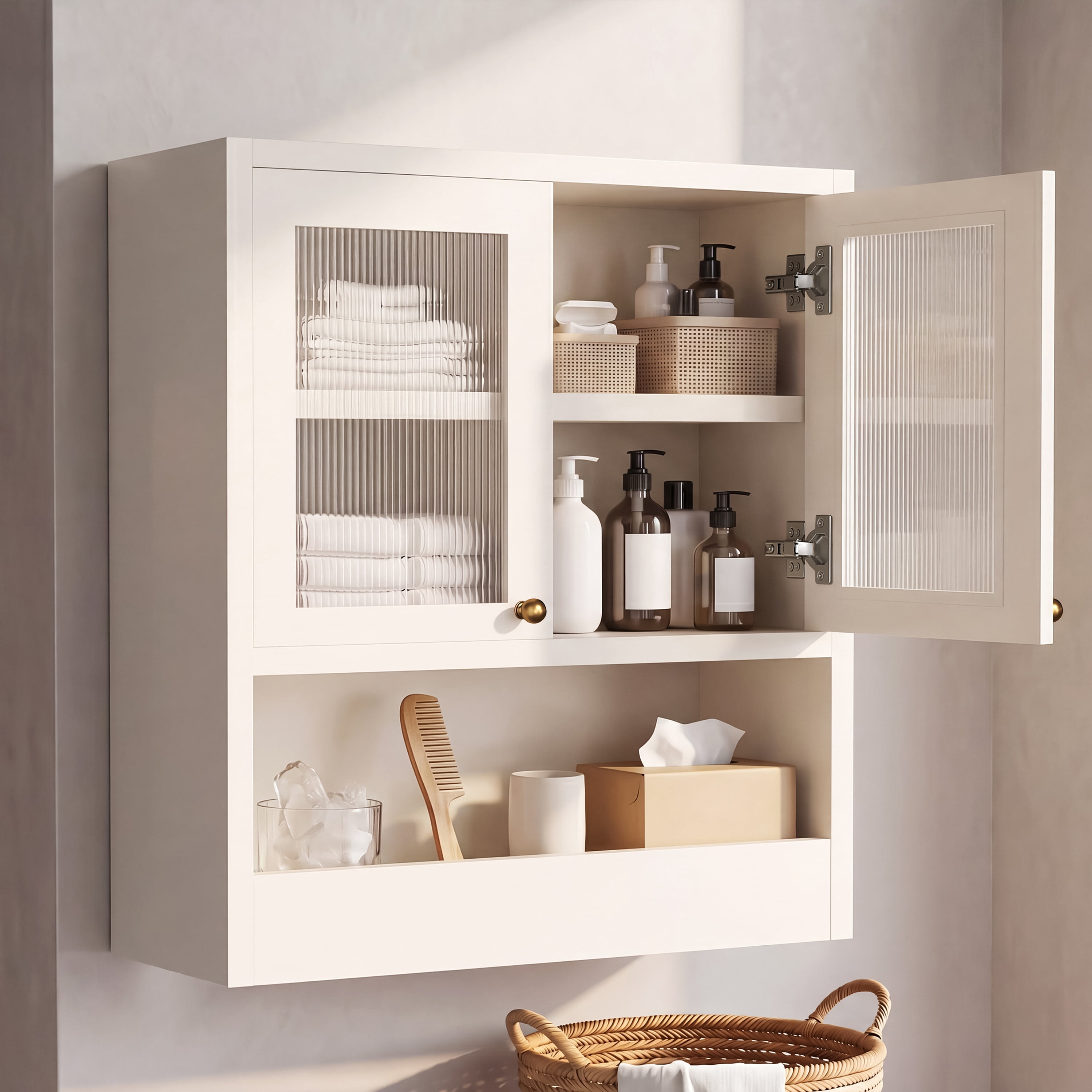 Mintazer Farmhouse Bathroom Medicine Cabinet with Adjustable Shelves, 2 Doors Wall Cabinet over The Toilet Storage, White