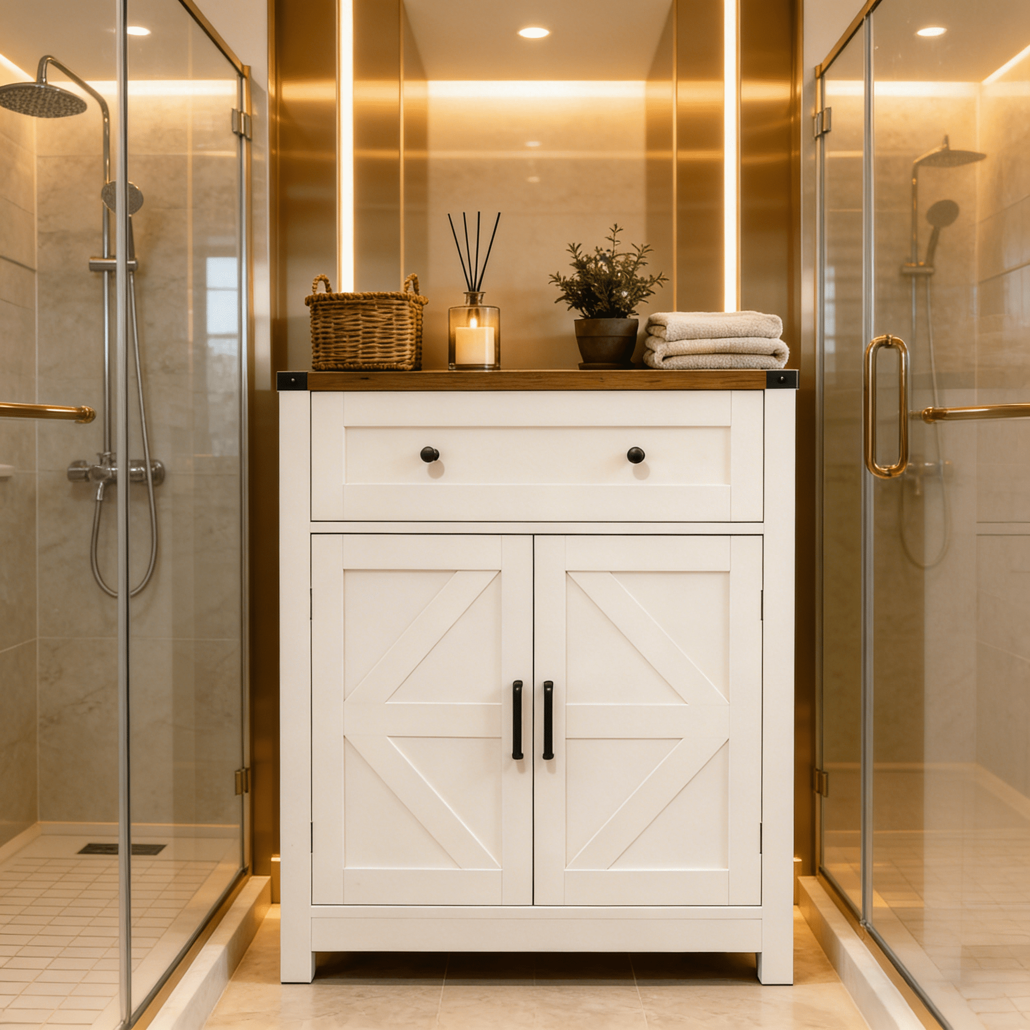 Mintazer Farmhouse Bathroom Storage Cabinet with Barn Doors & Drawer, Rustic Accent Cabinet for Bathroom Kitchen, White