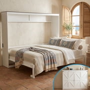 Mintazer Farmhouse Full Murphy Wall Bed with Barn Door & Charge Station, Folding Cabinet Bed for Home Office, White